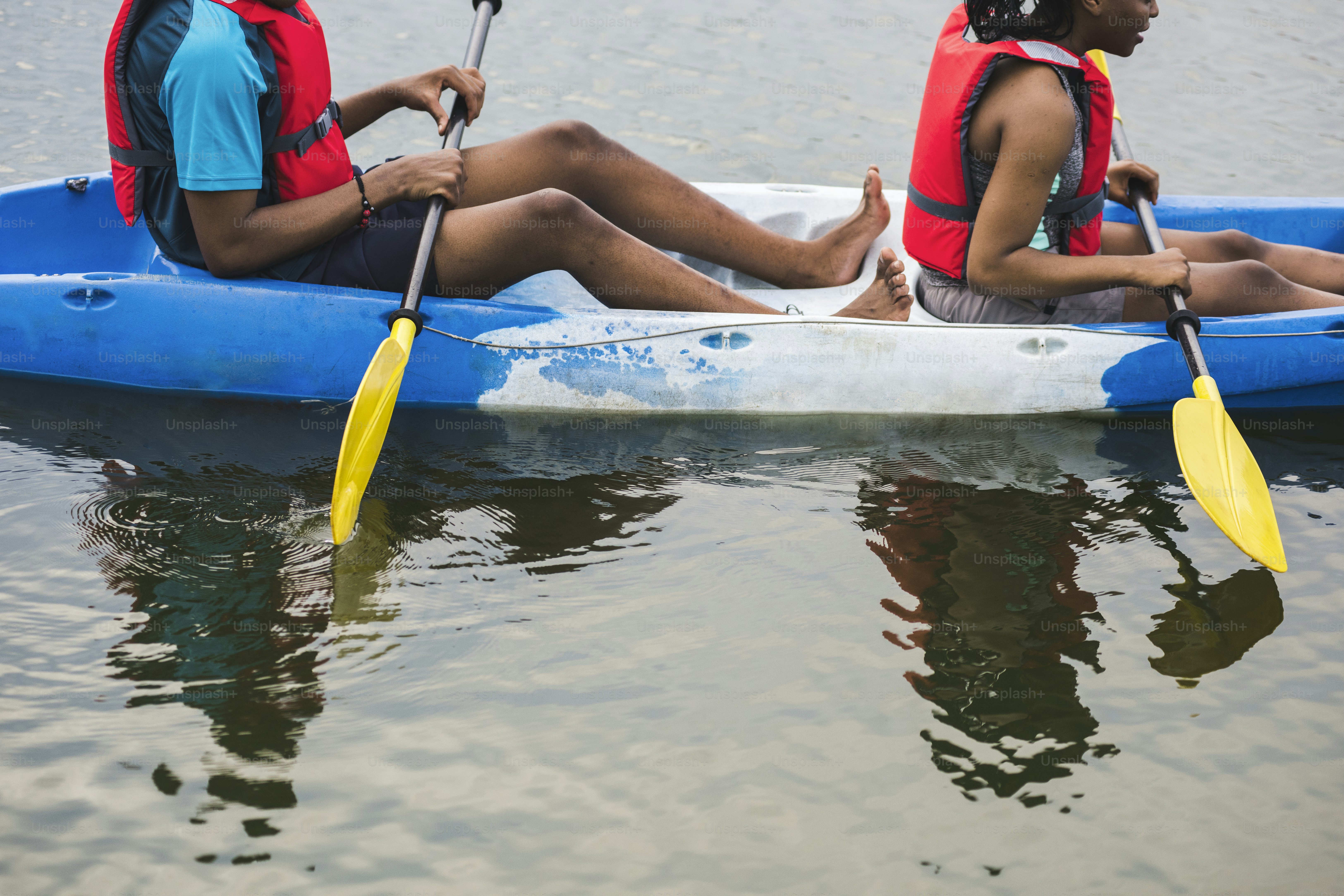 Couple canoeing in a lake