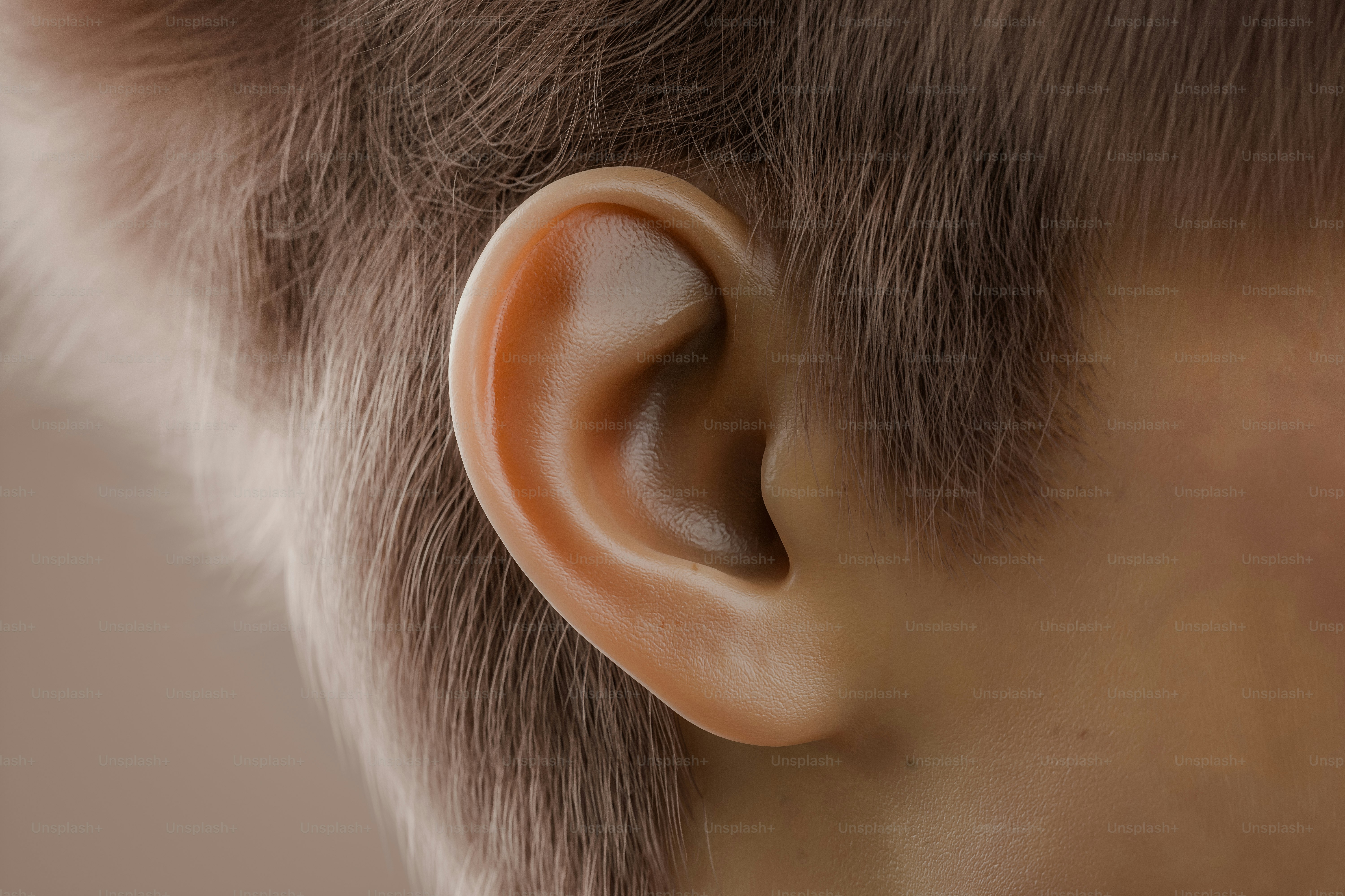 Detailed close-up of a human ear. 3D render.