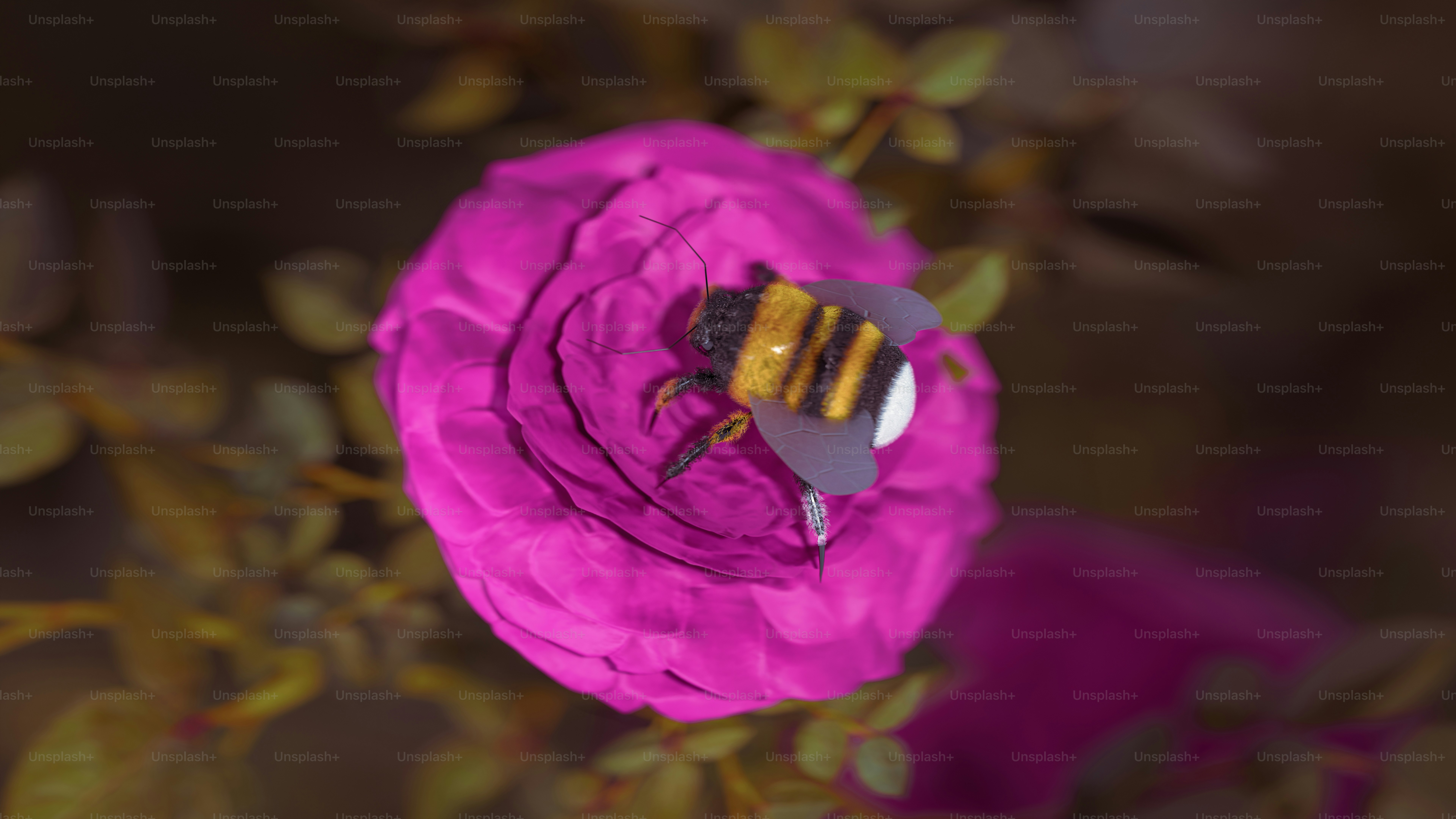 A bee sitting on top of a purple flower