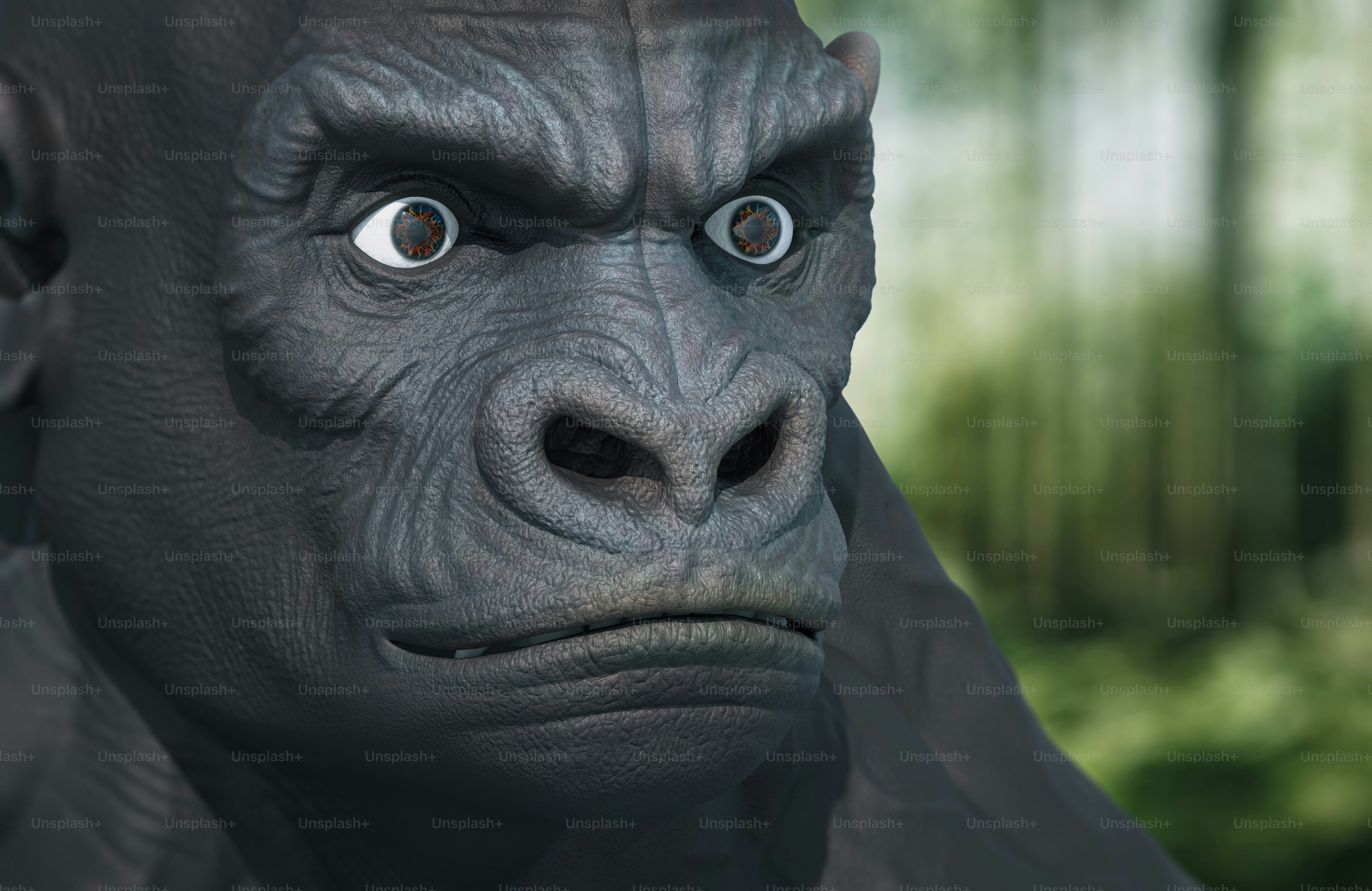 A close up of a gorilla looking at the camera