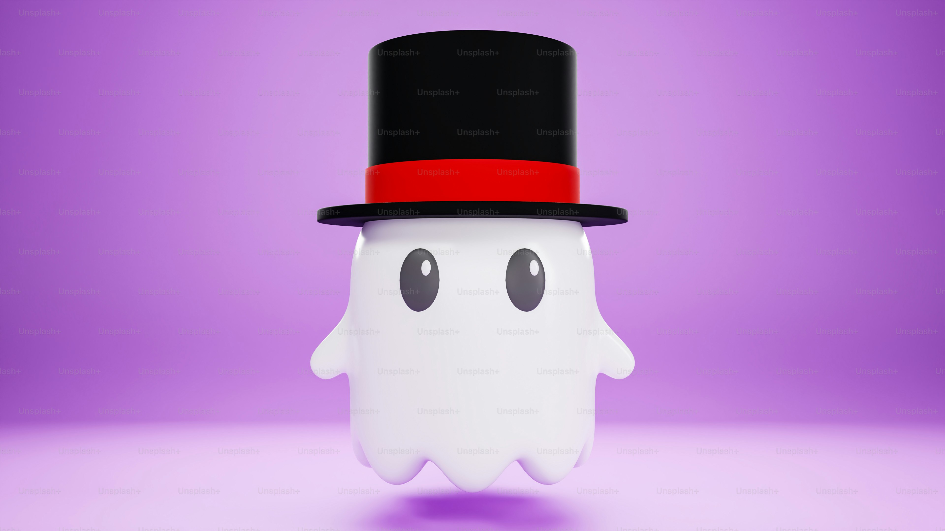 A white ghost with a black top hat