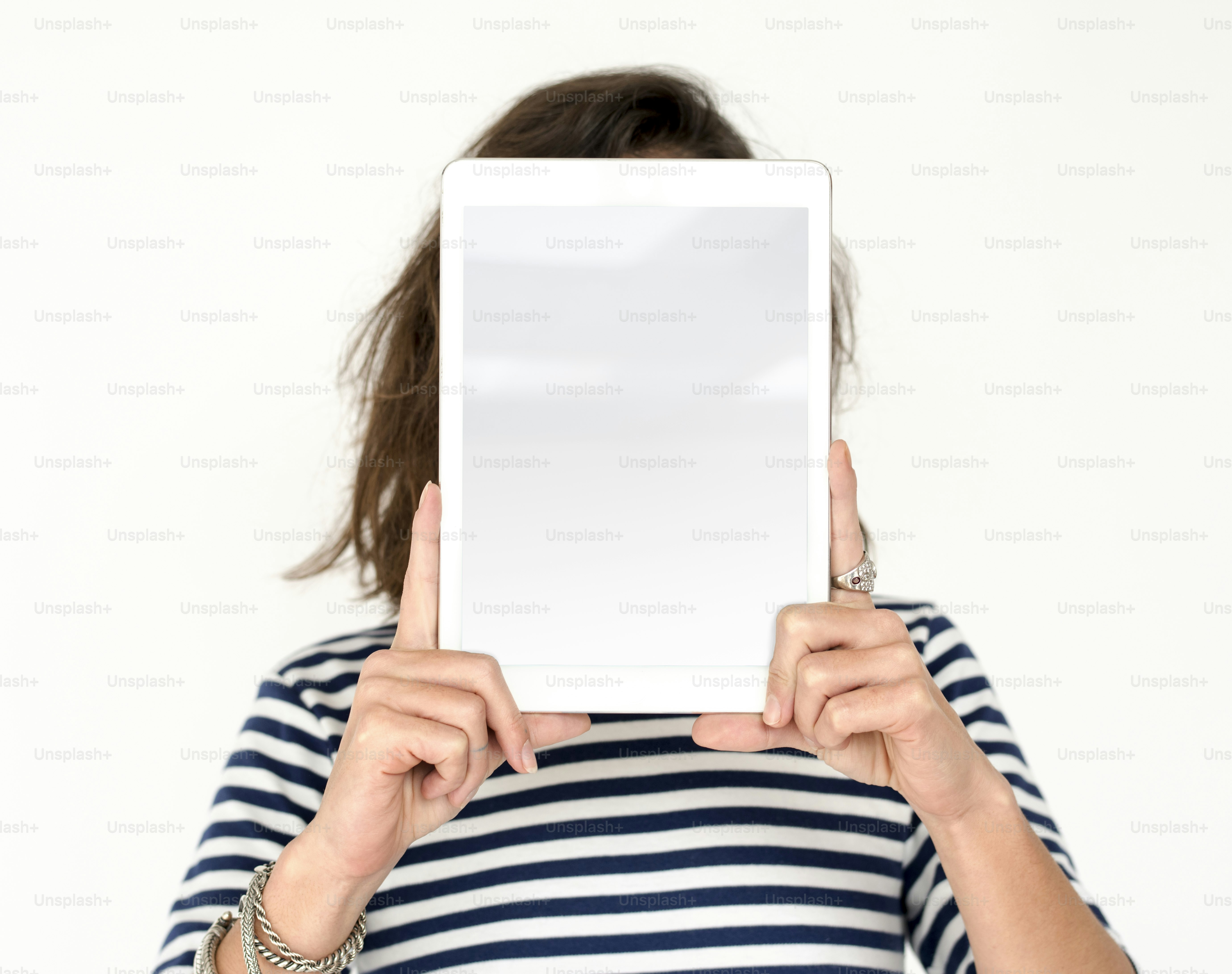 Person Holding Tablet Studio Portrait Concept