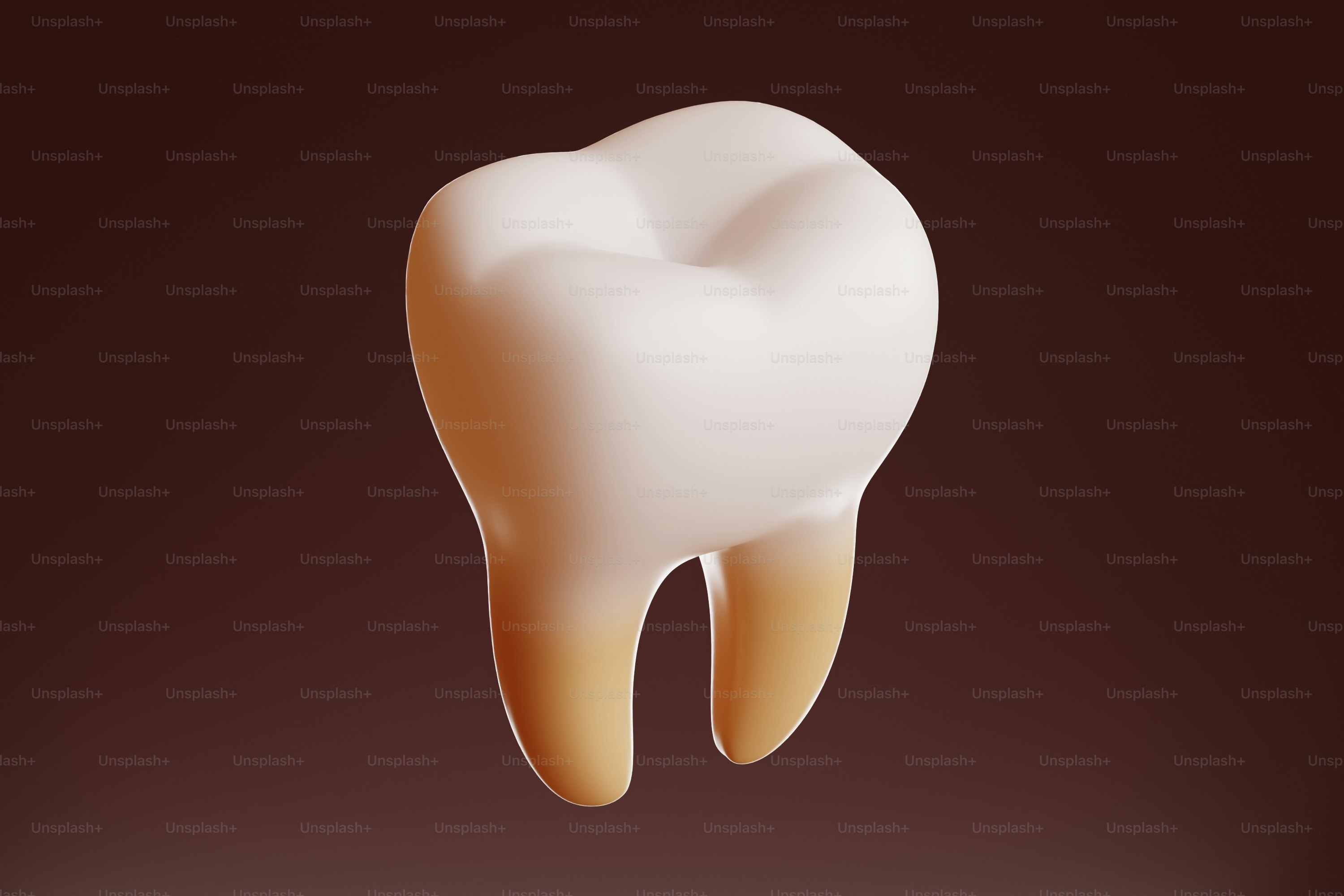 A white tooth with a brown background