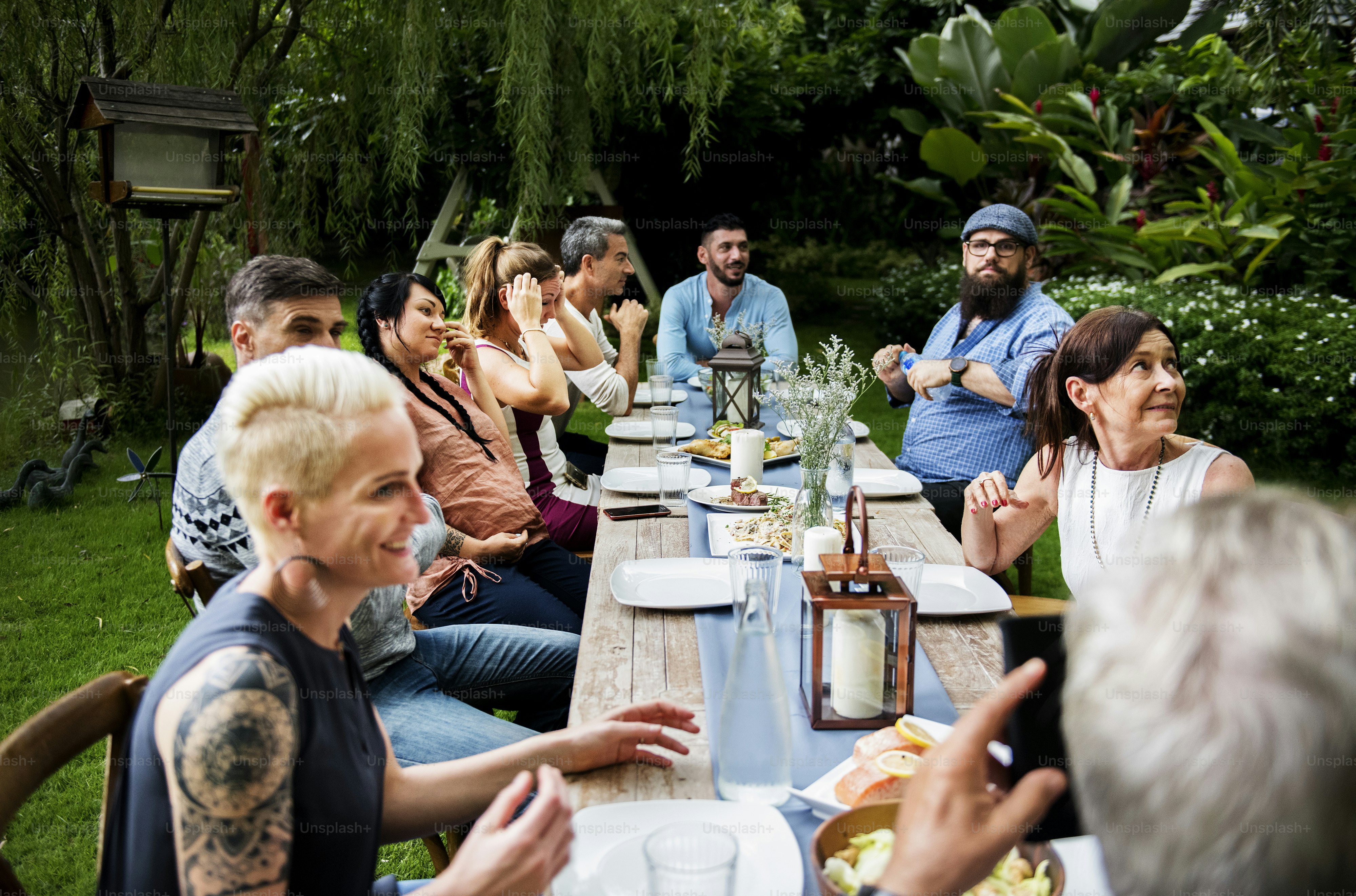 Group of diverse friends are having a dinner together