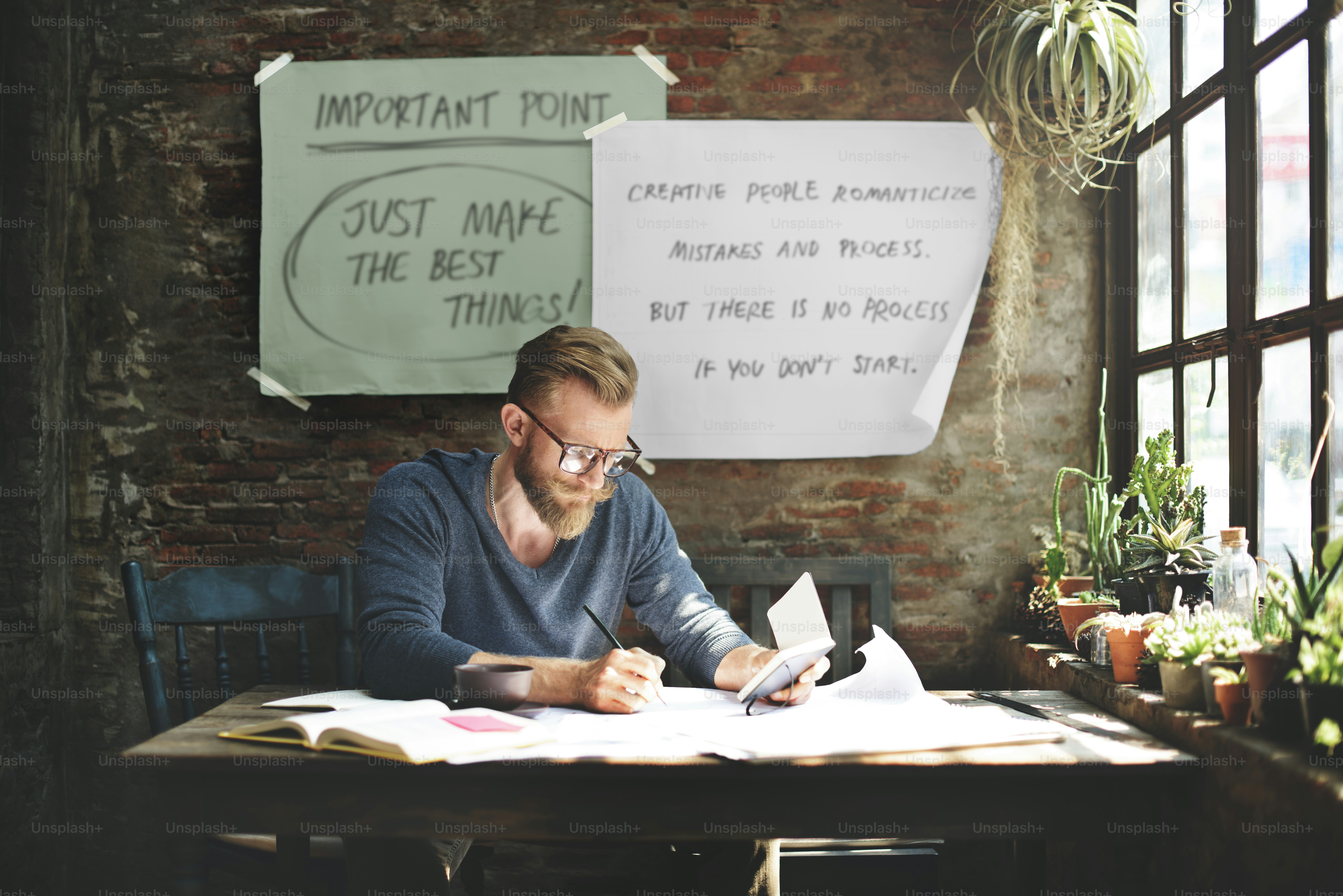 Man Working Determine Workspace Lifestyle Concept