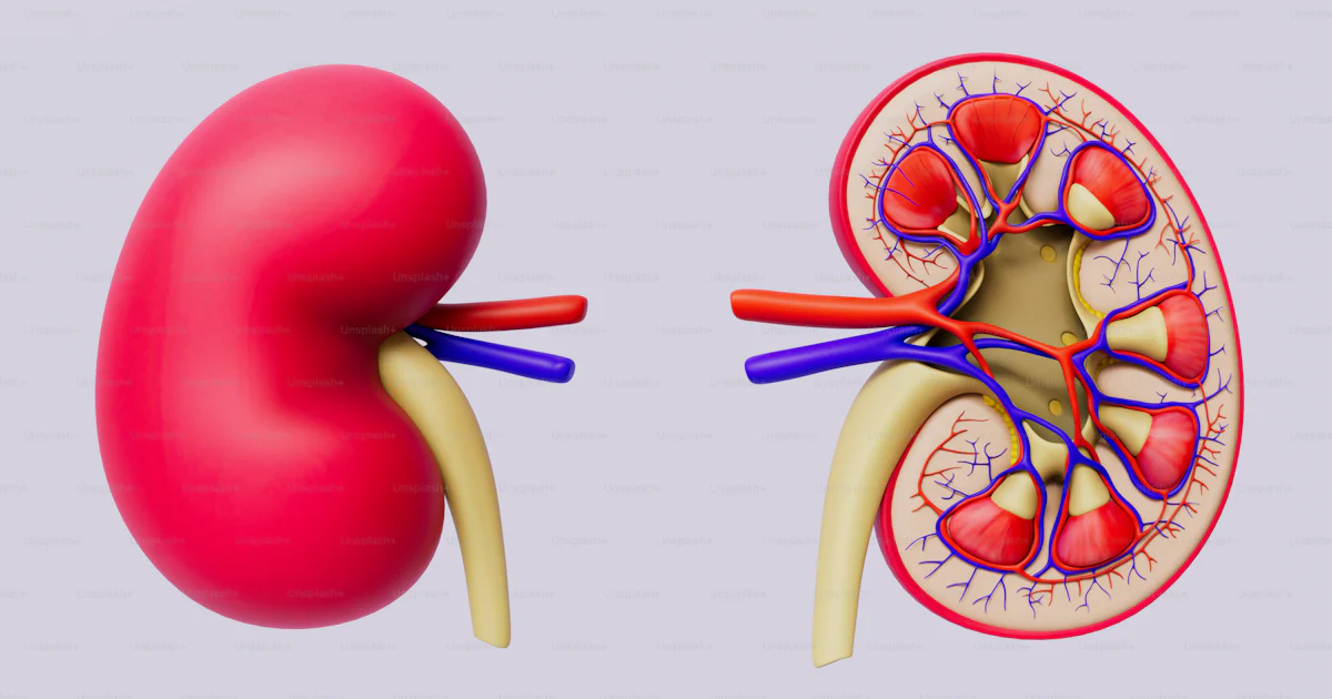 A diagram of a kidney and a normal kidney photo – 3d render Image on ...