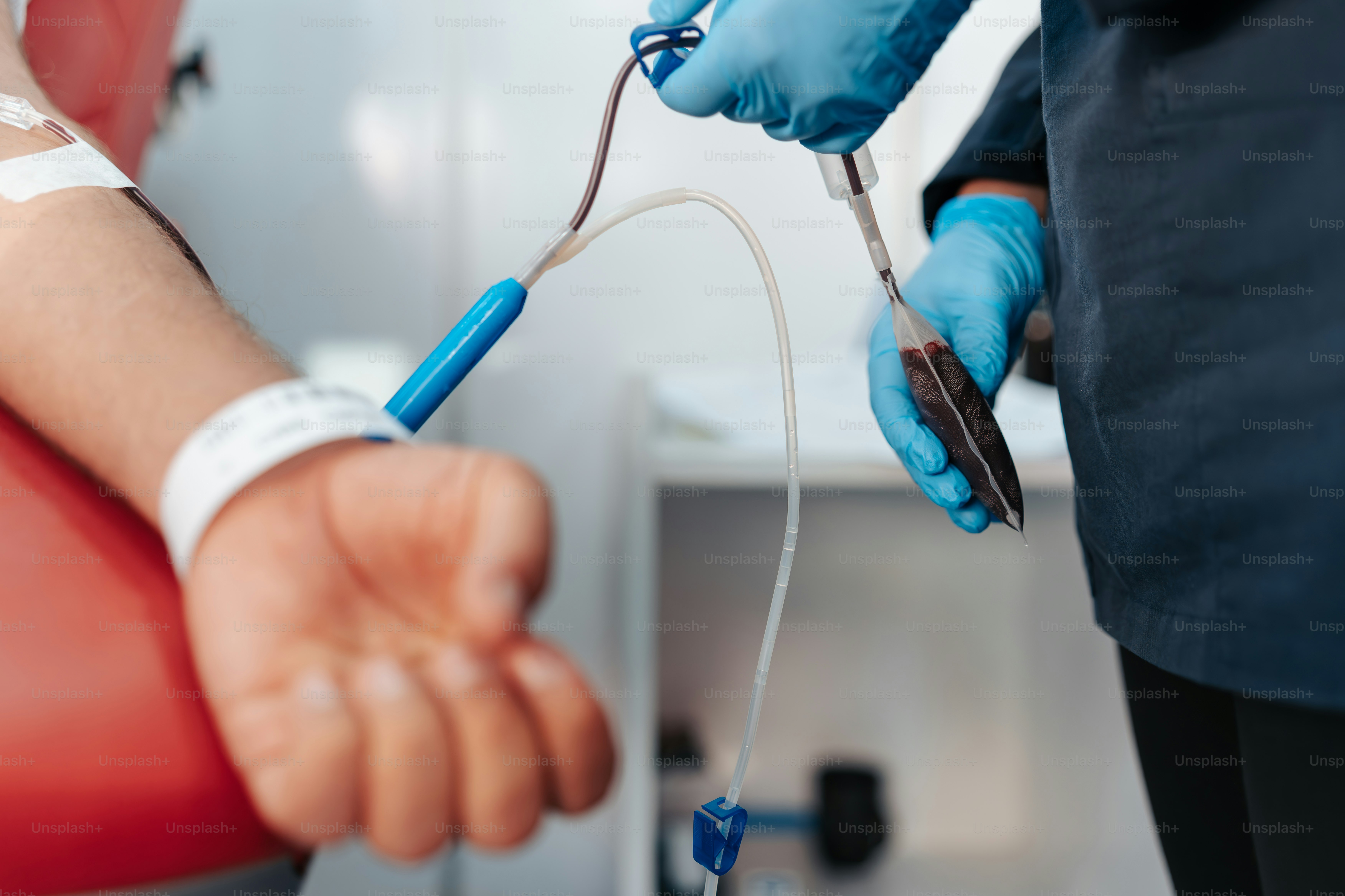 A person in blue gloves holding a toothbrush