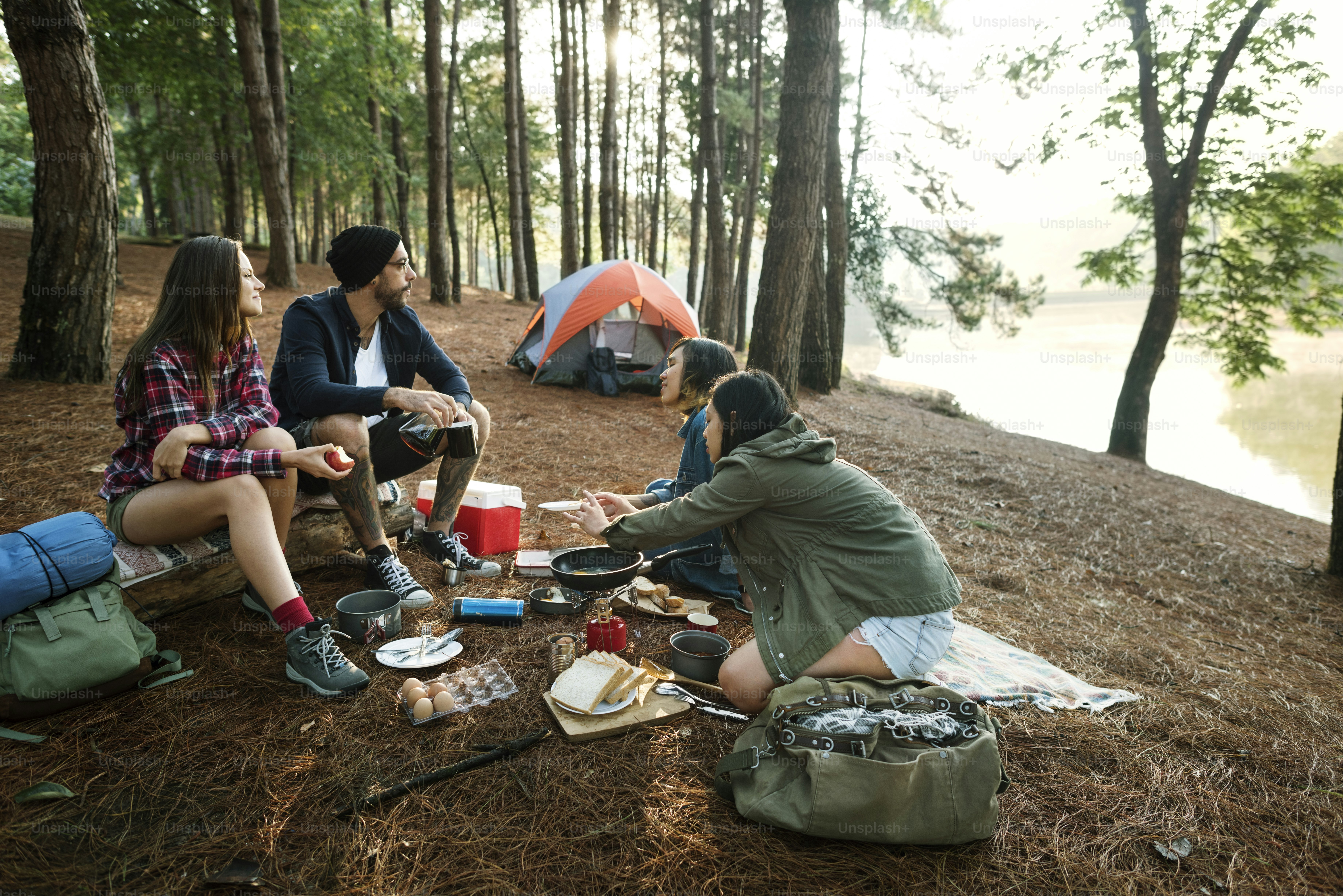Freunde Camping Essen Essen Konzept