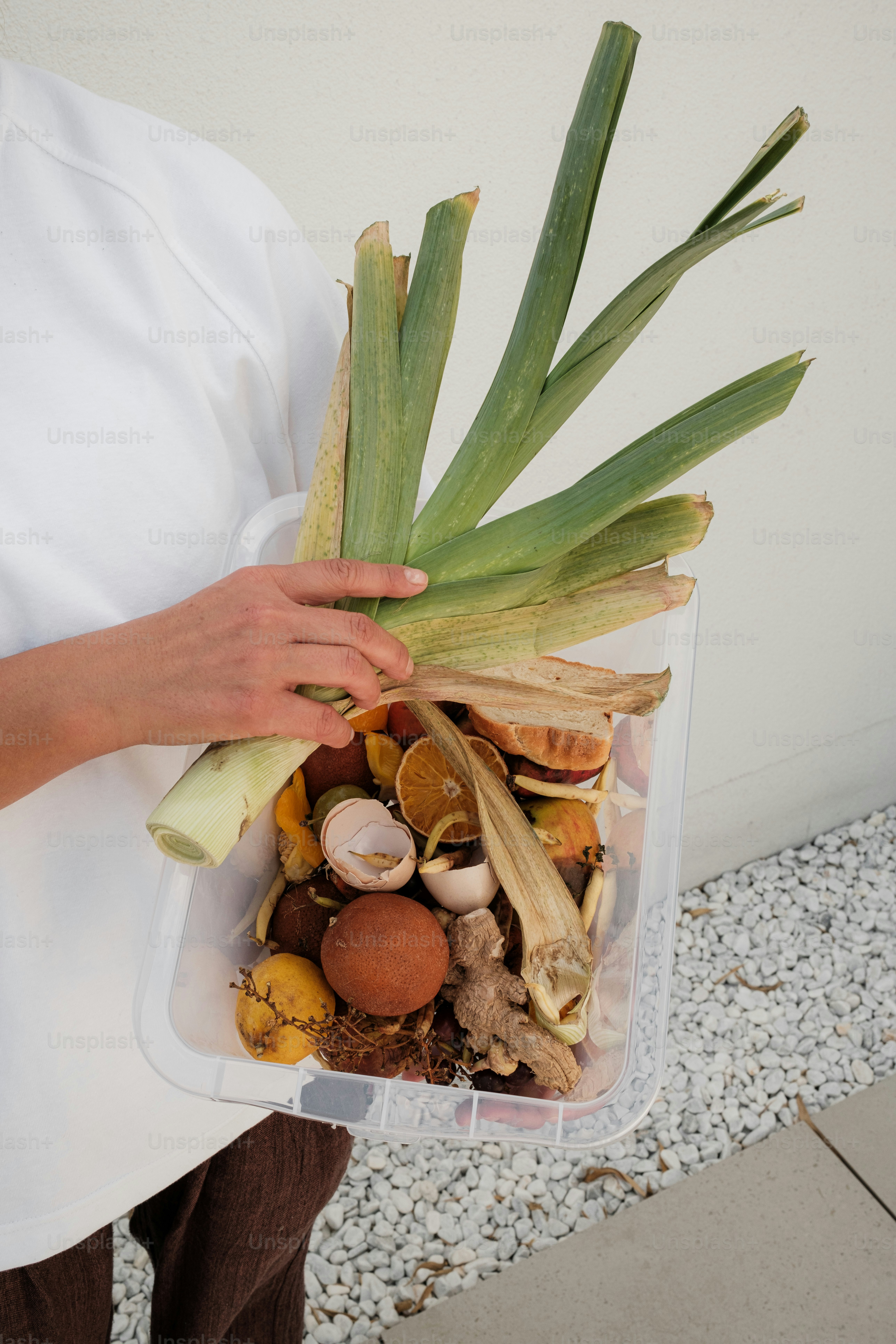 A person holding a plastic container filled with food