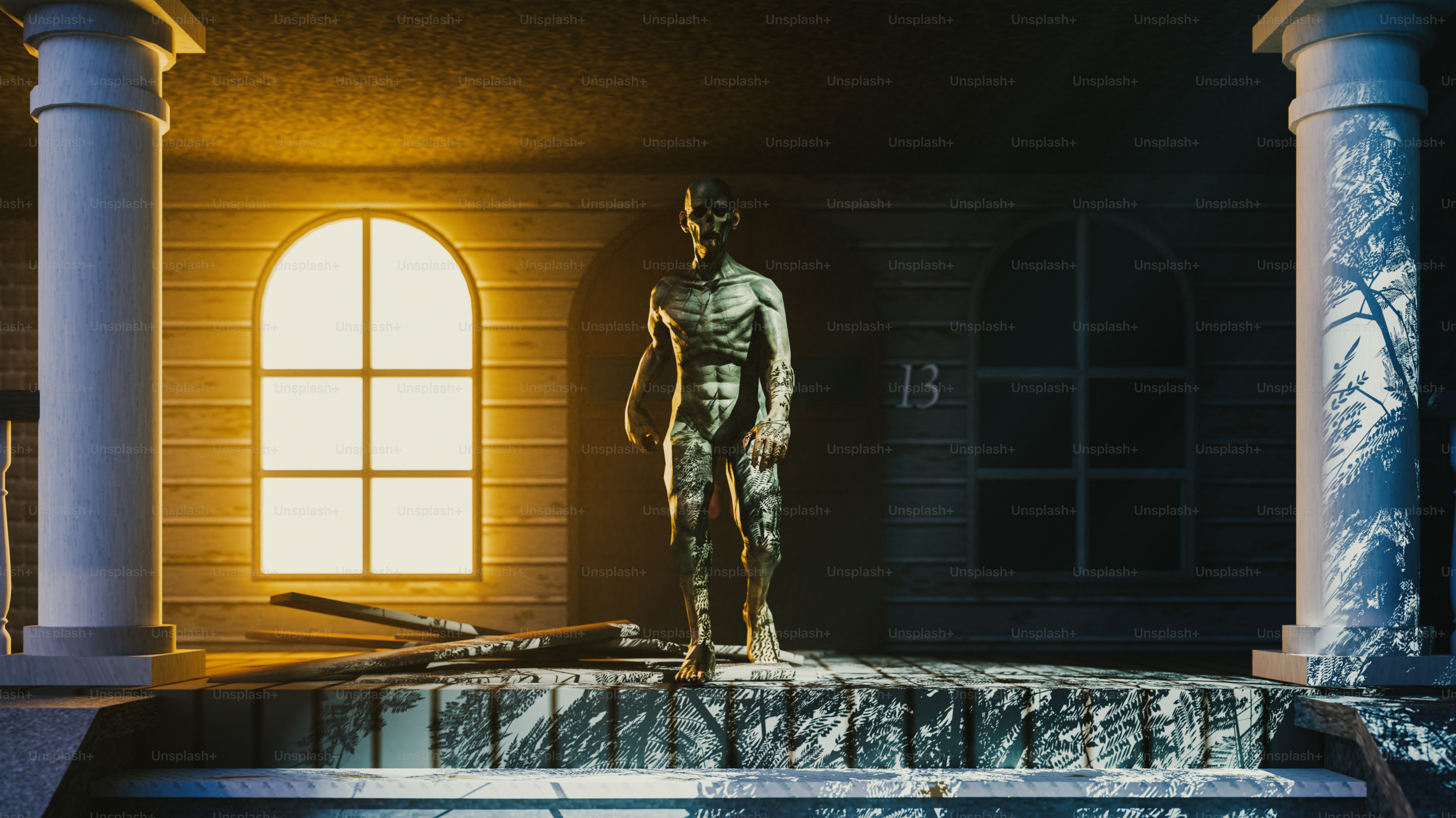 A statue of a man standing in front of a fountain