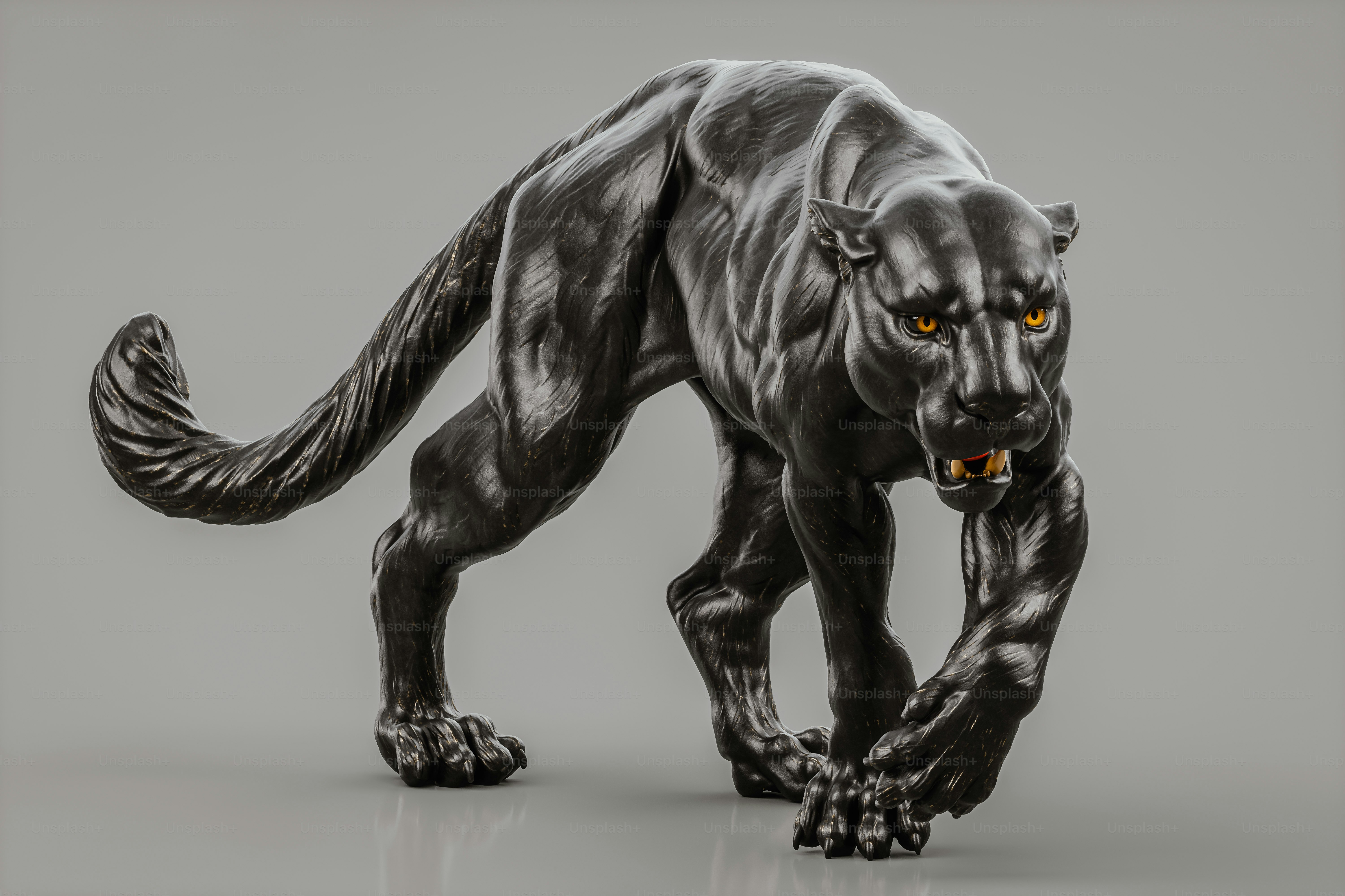 Detailed visualization of the black panther. 3D render.