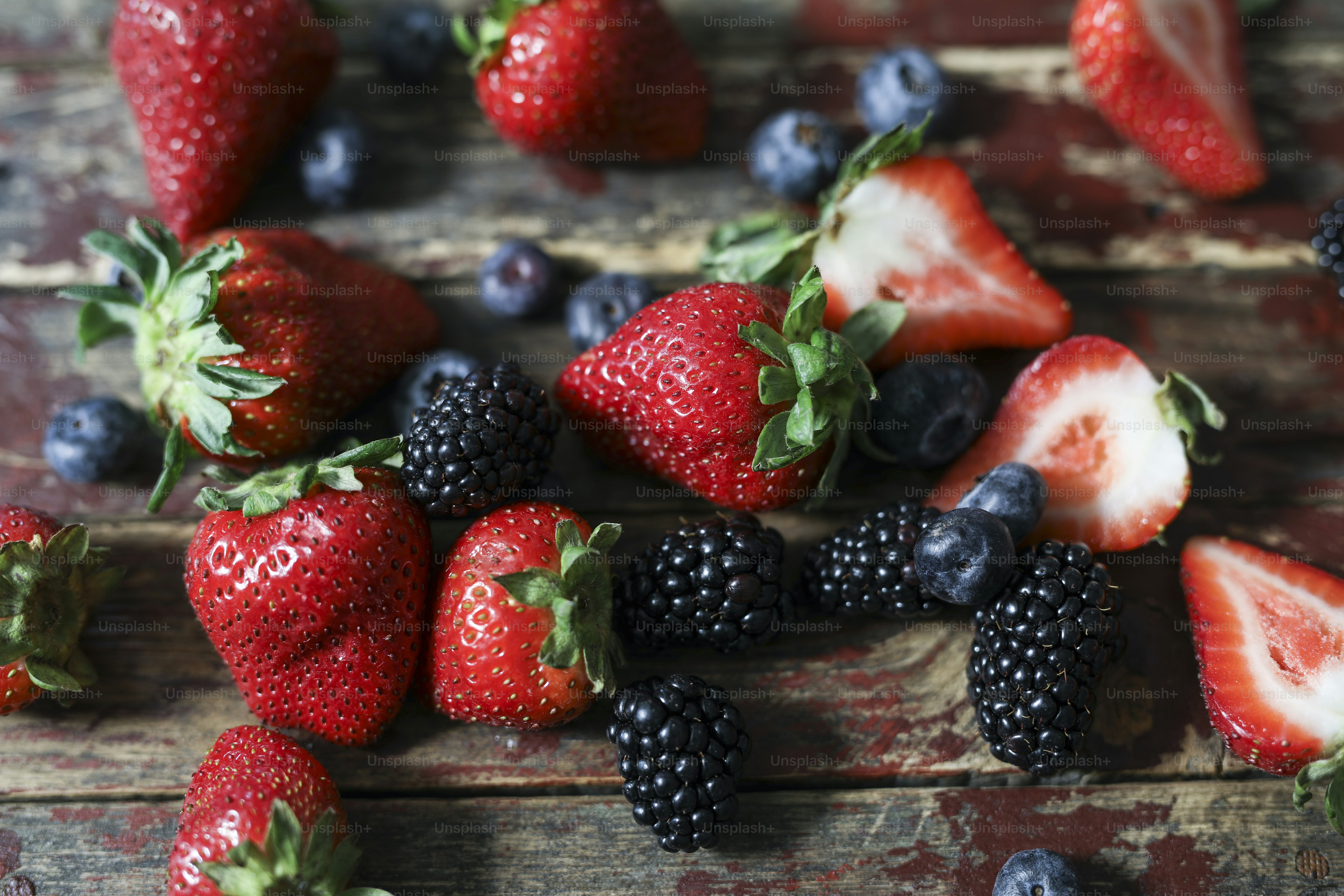Fresh berries on a wooden board
