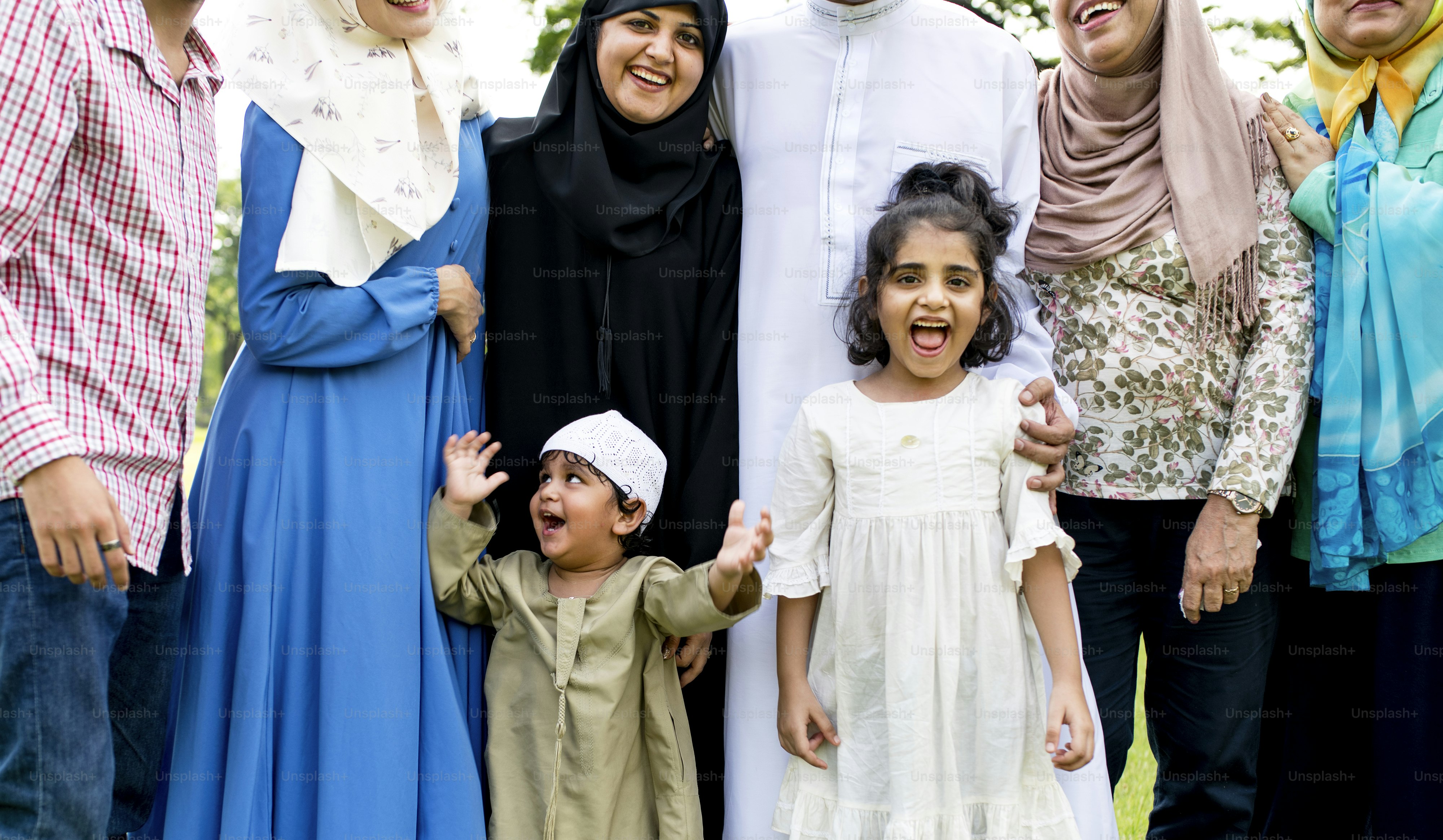 Muslim family having a good time outdoors