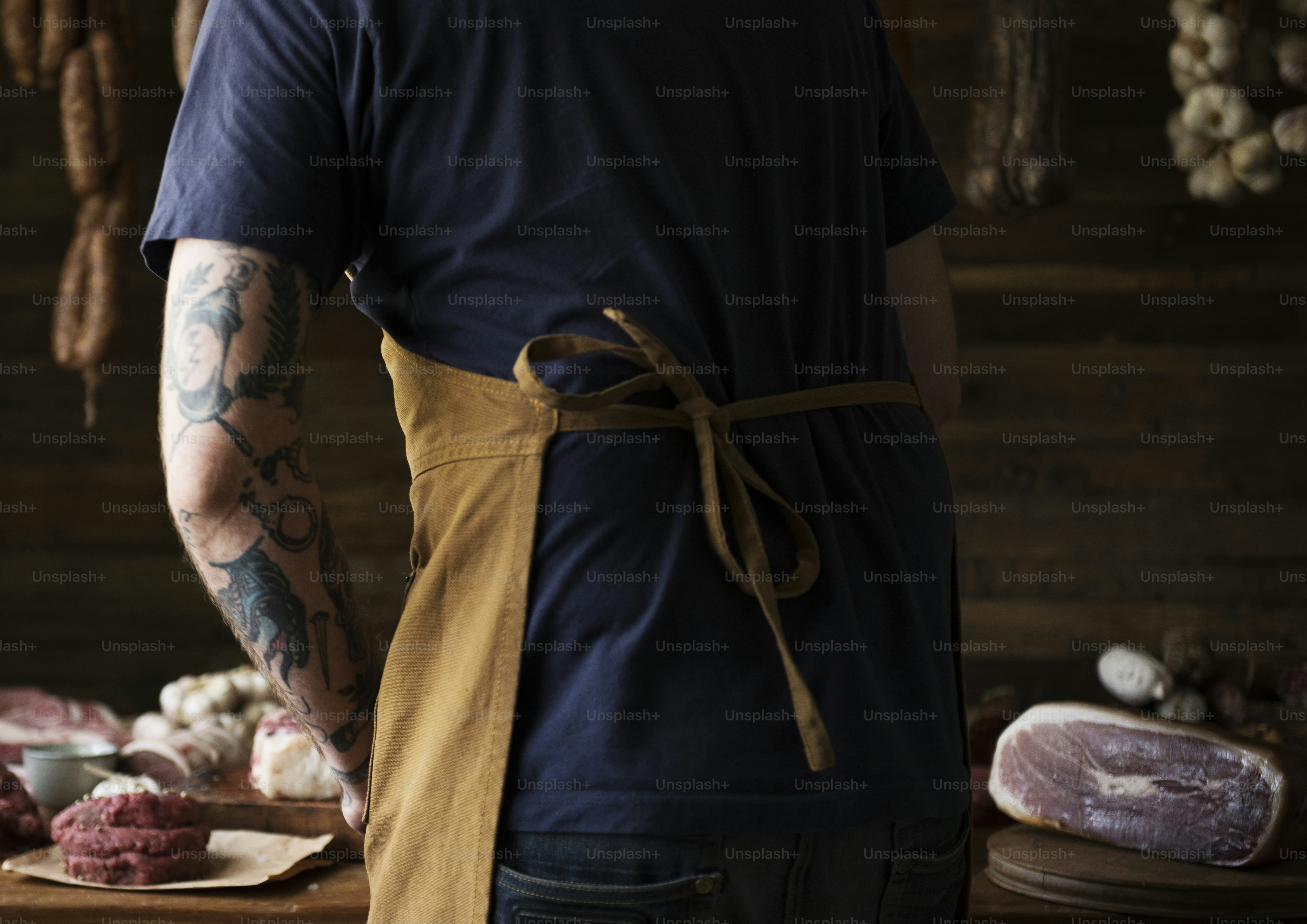 A chef working on different types of meat food photography recipe idea