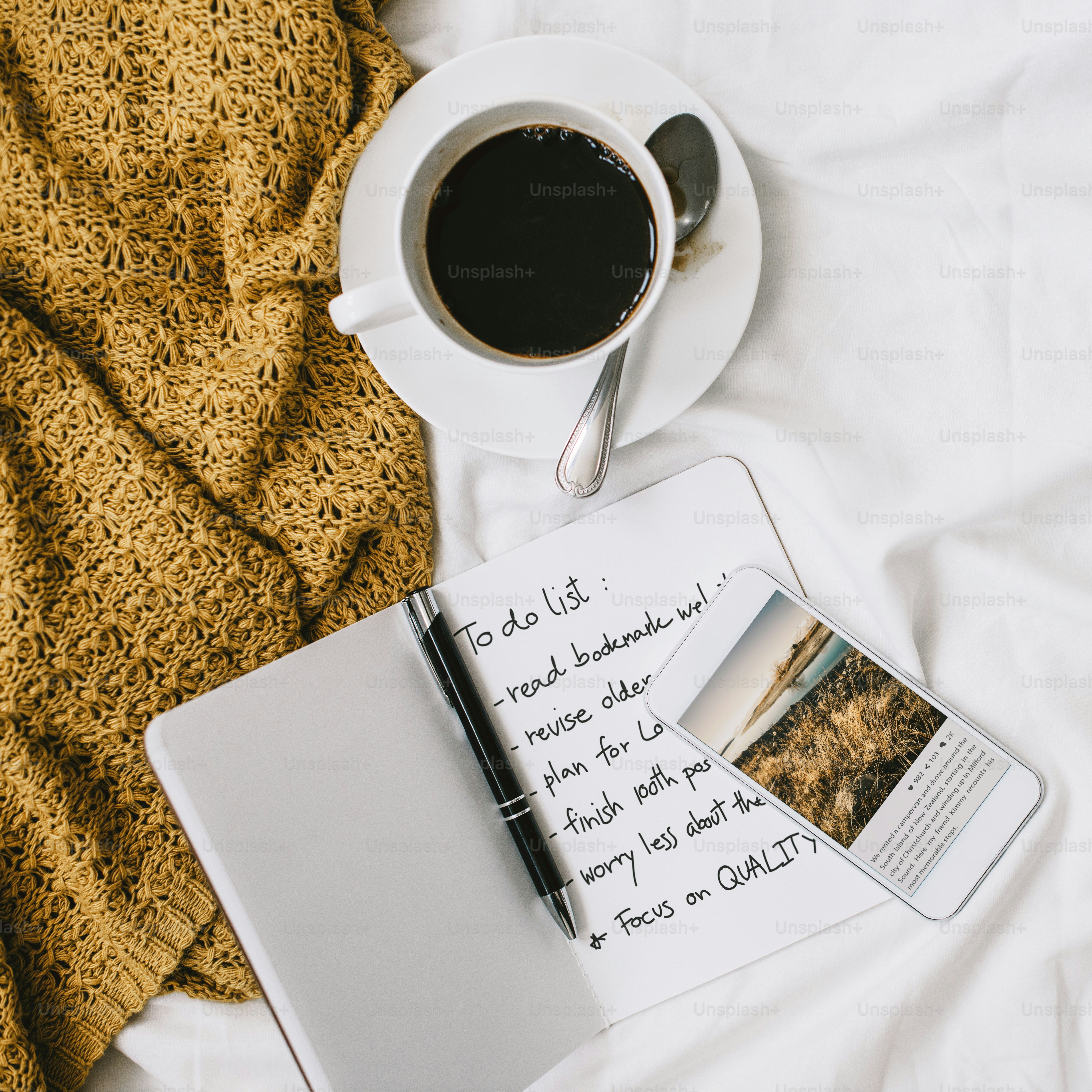 Coffee Americano Espresso Newspaper Bedroom To Do List Concept