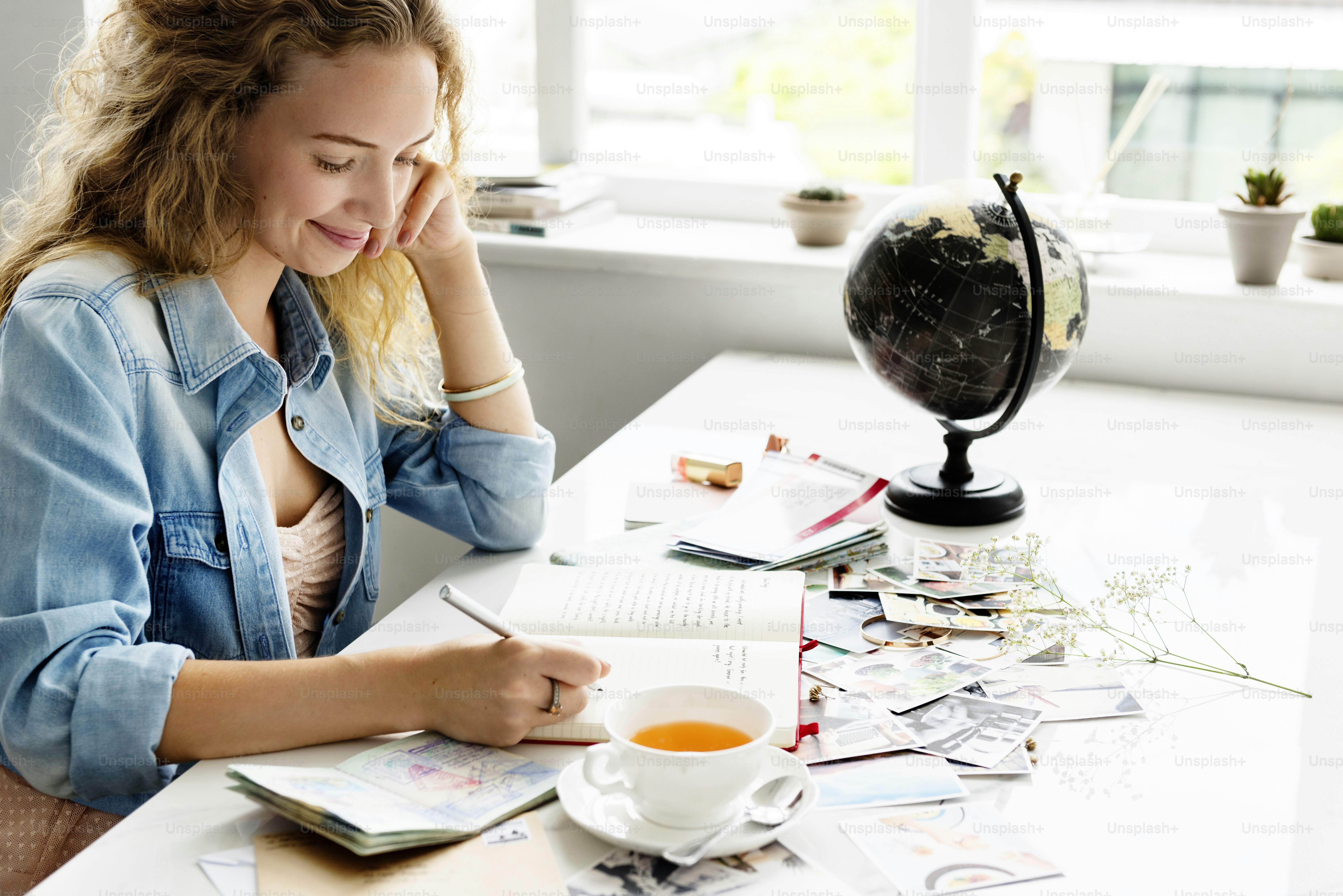 Woman Writing Diary Journey Travel Concept