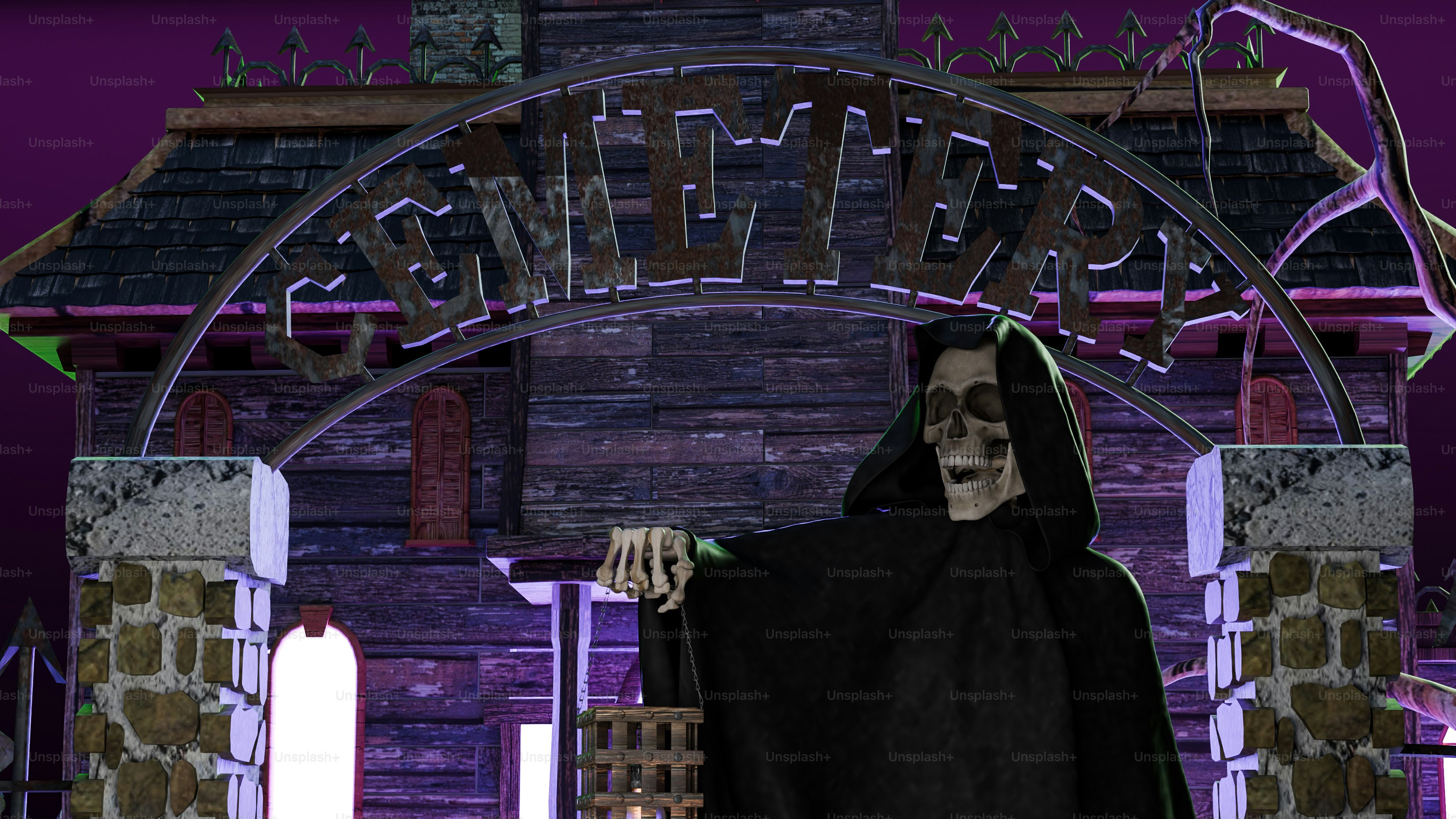 A man dressed as a skeleton holding a knife