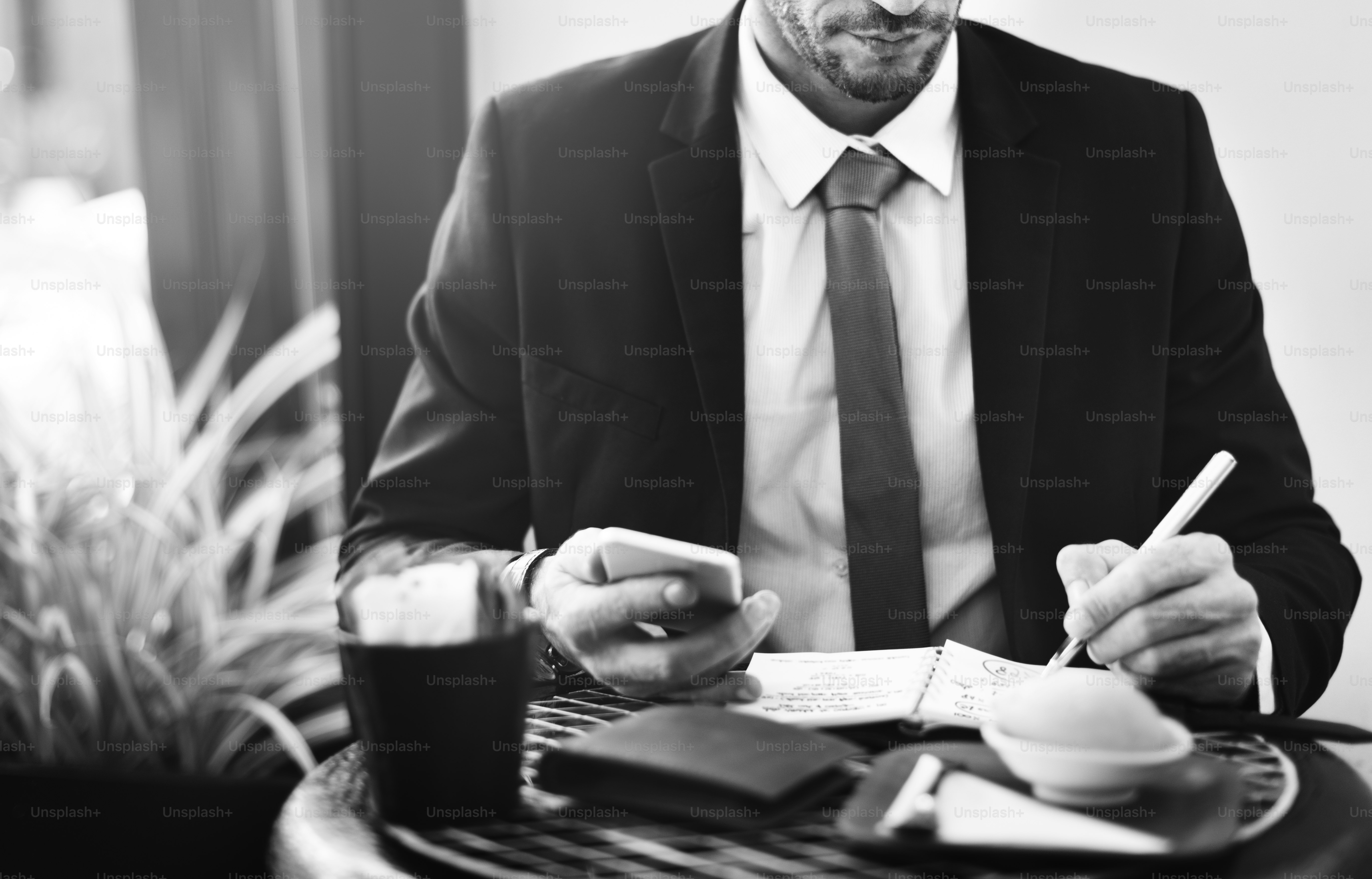 ビジネスプラン、ビジネスマン、コーヒー、アイデア、戦略、コンセプト