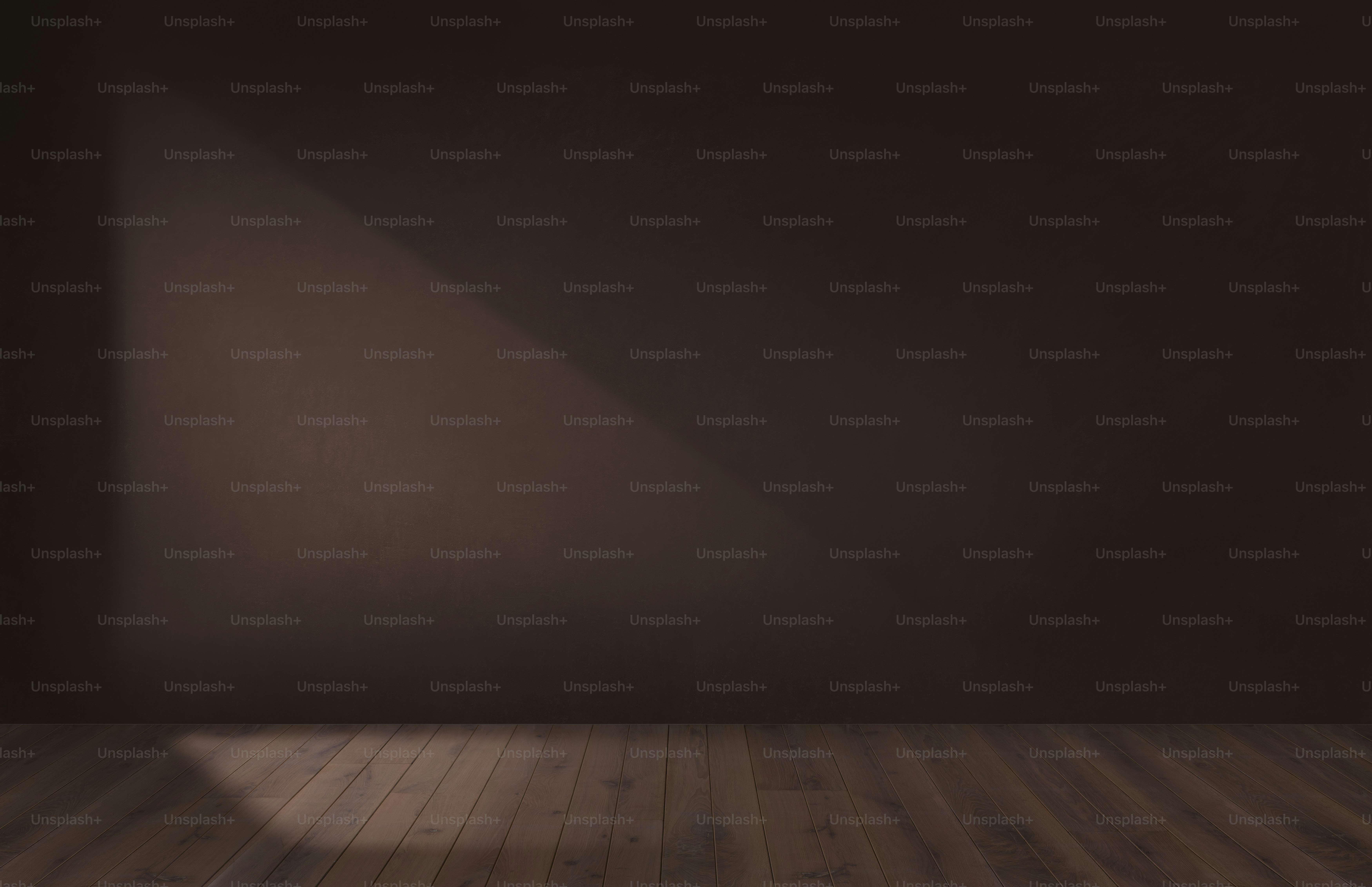 Dark brown wall in an empty room with a wooden floor