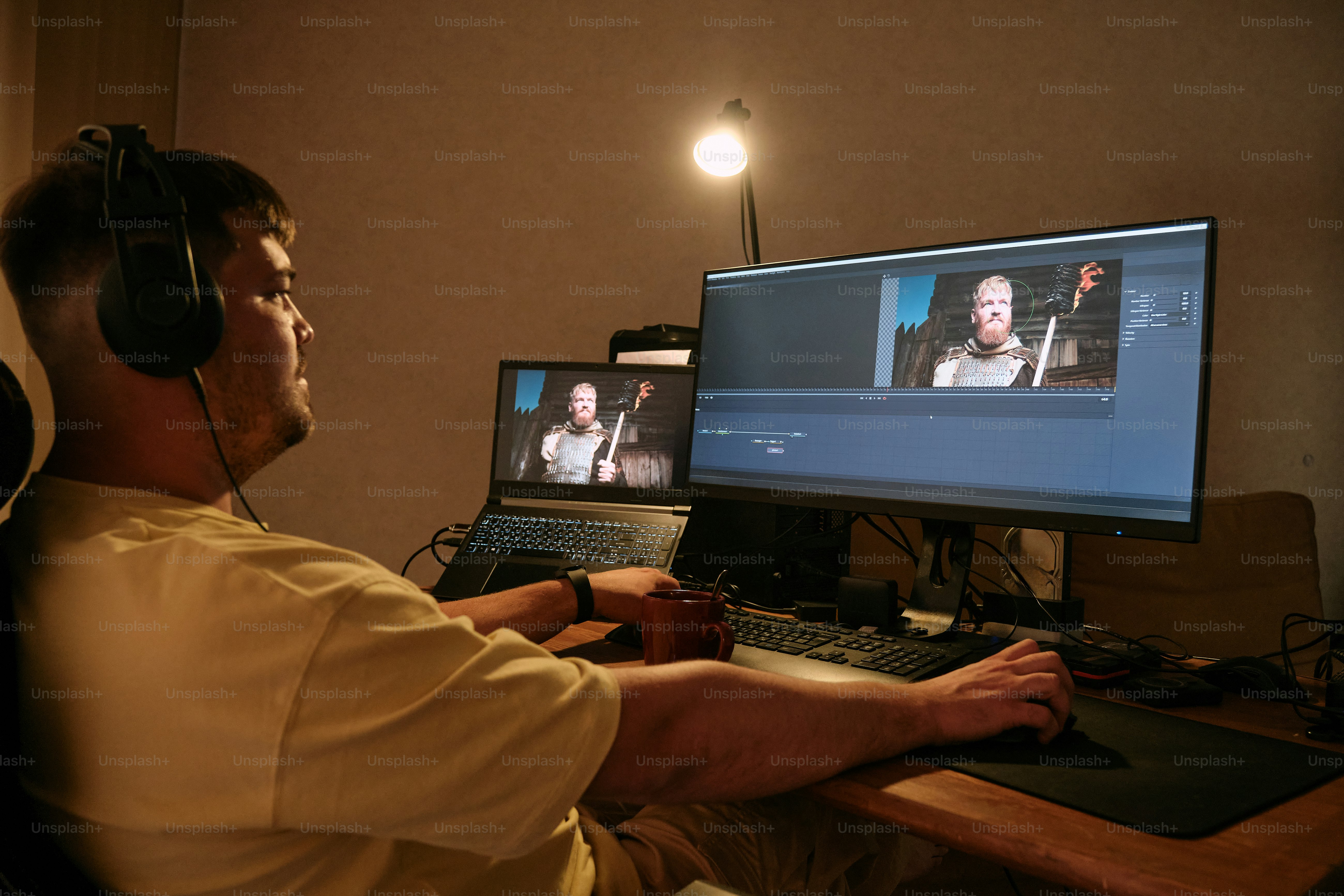 A man sitting in front of a computer monitor