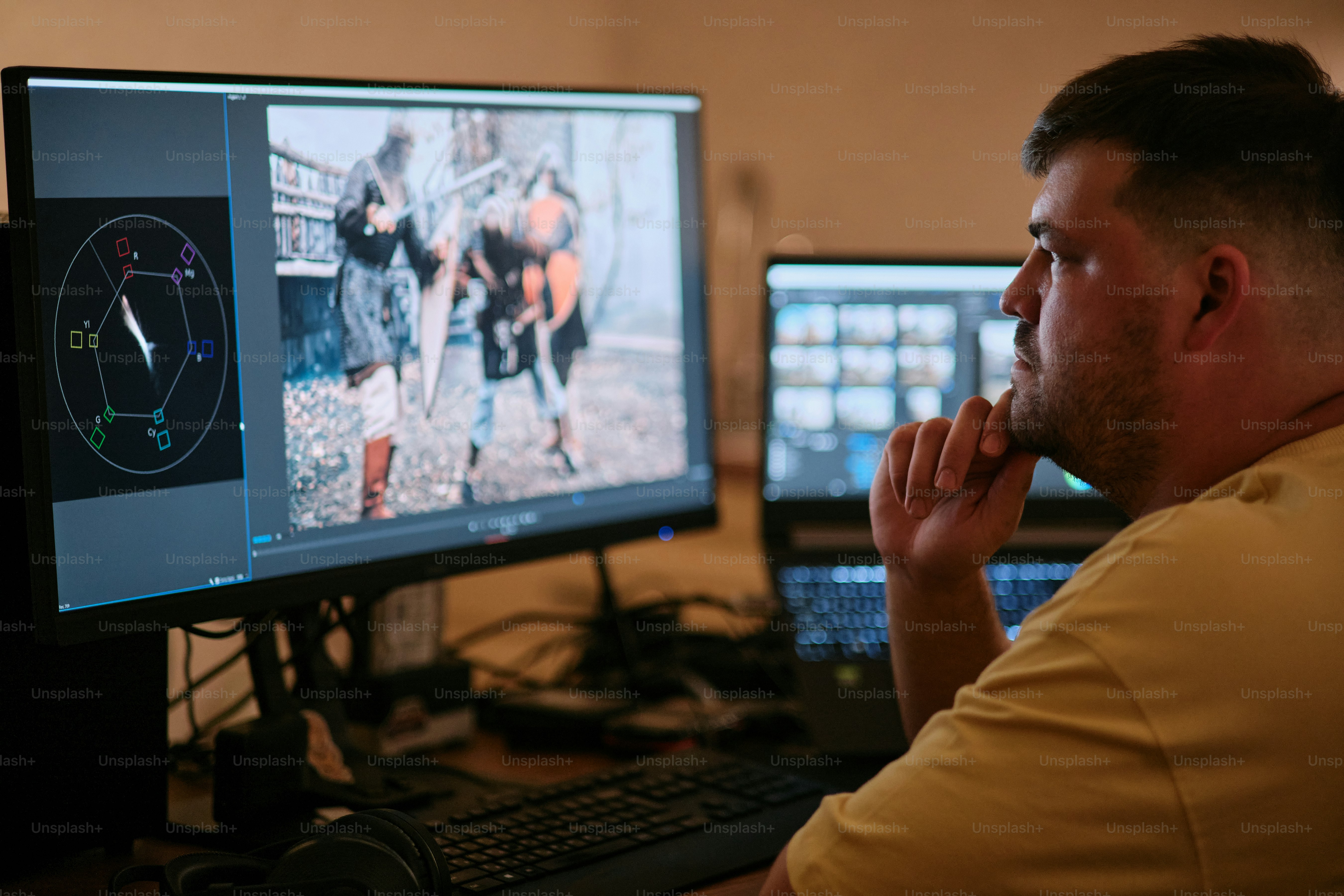 A man sitting in front of a computer monitor