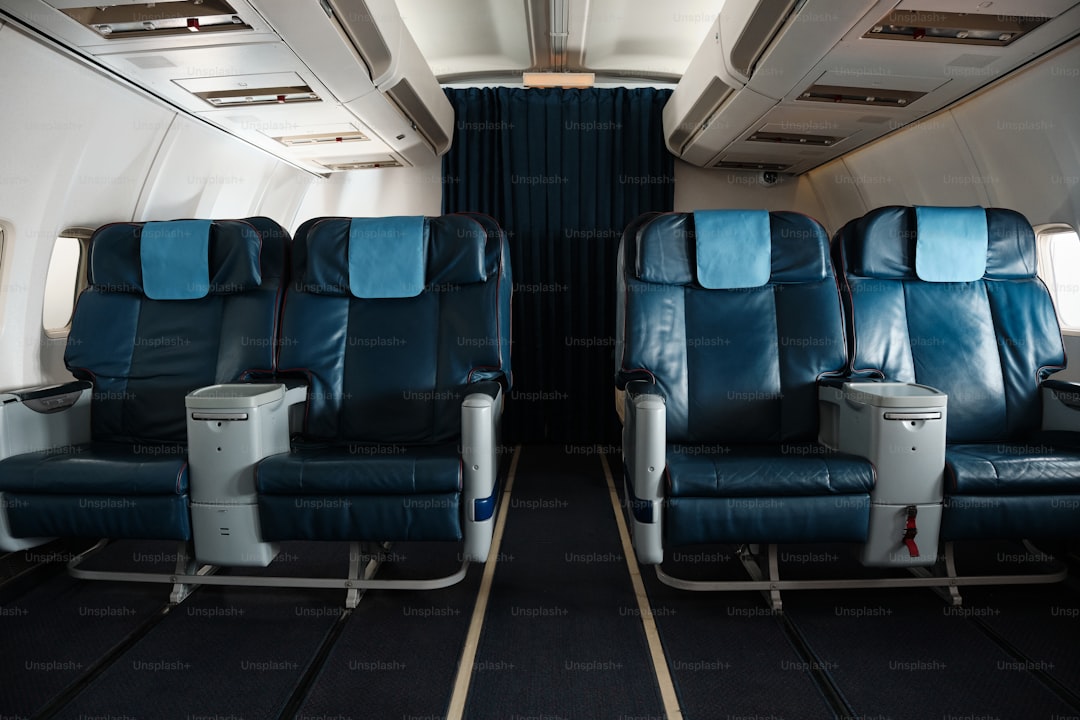 A row of empty seats in an airplane