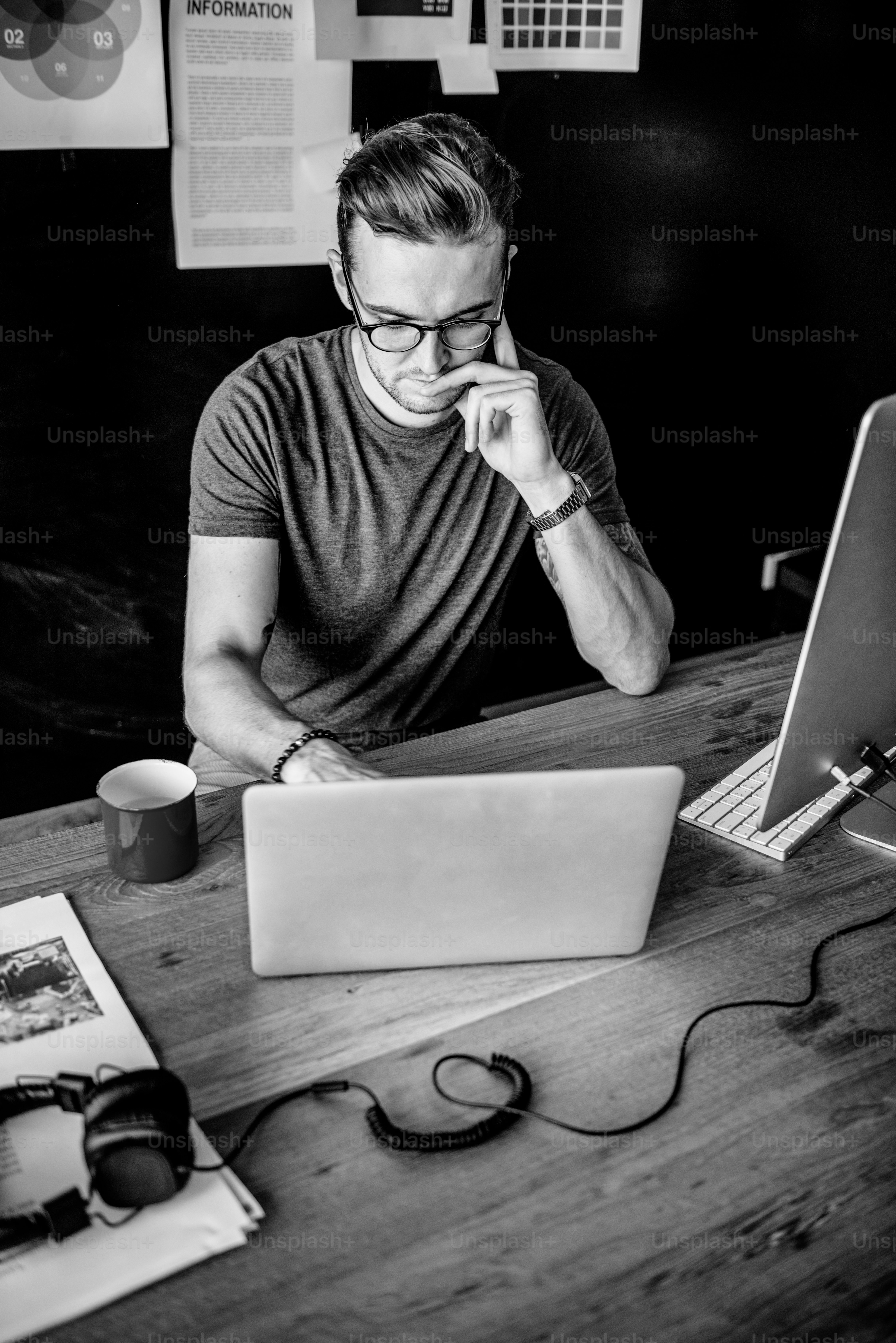Man Busy Photographer Editing Home Office Concept
