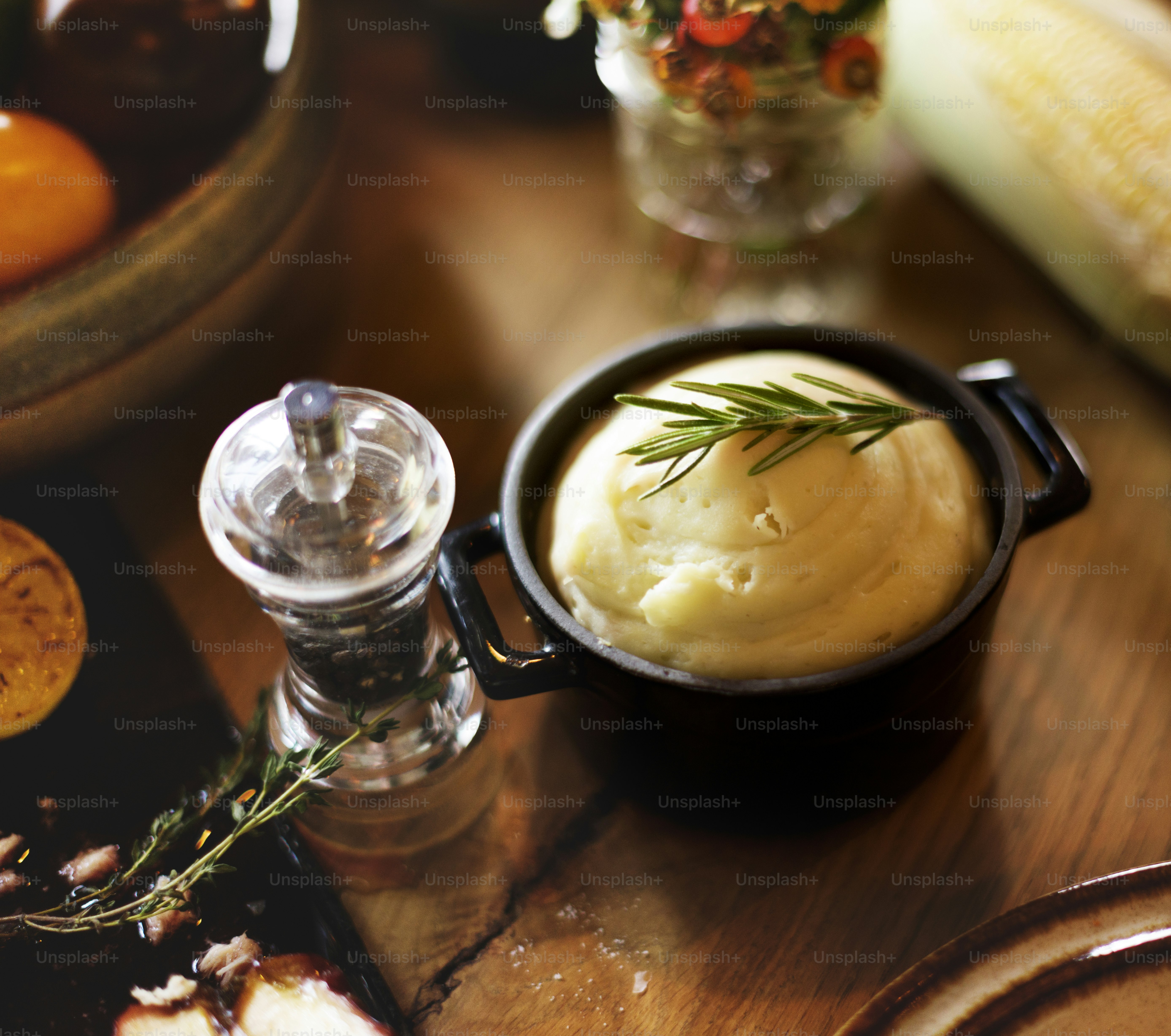 Mashed Potato Rosemary Pepper Thanksgiving Table Setting Concept