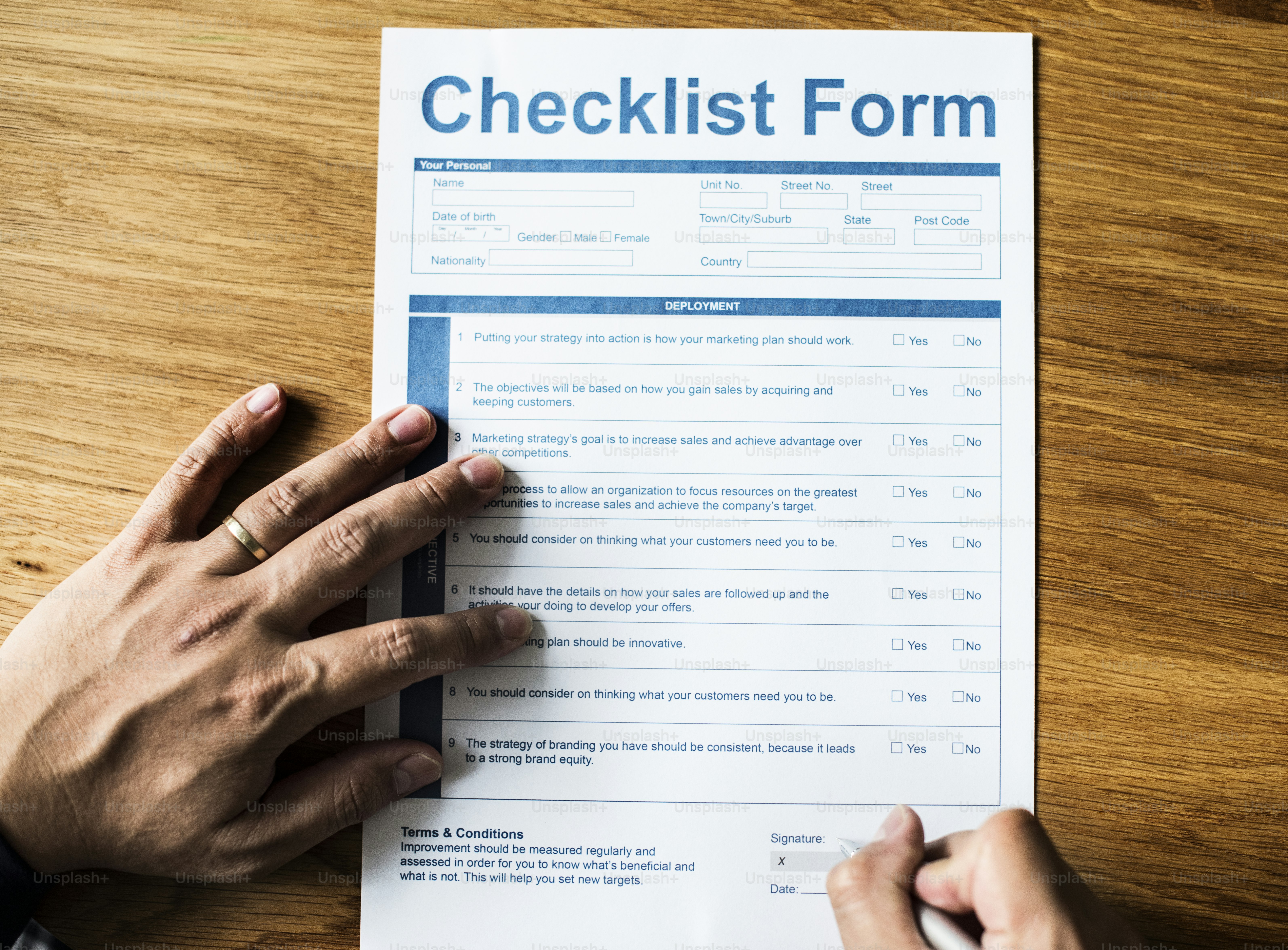 Closeup of life checklist form ***These documents are our own generic designs. They do not infringe on any copyrighted designs.