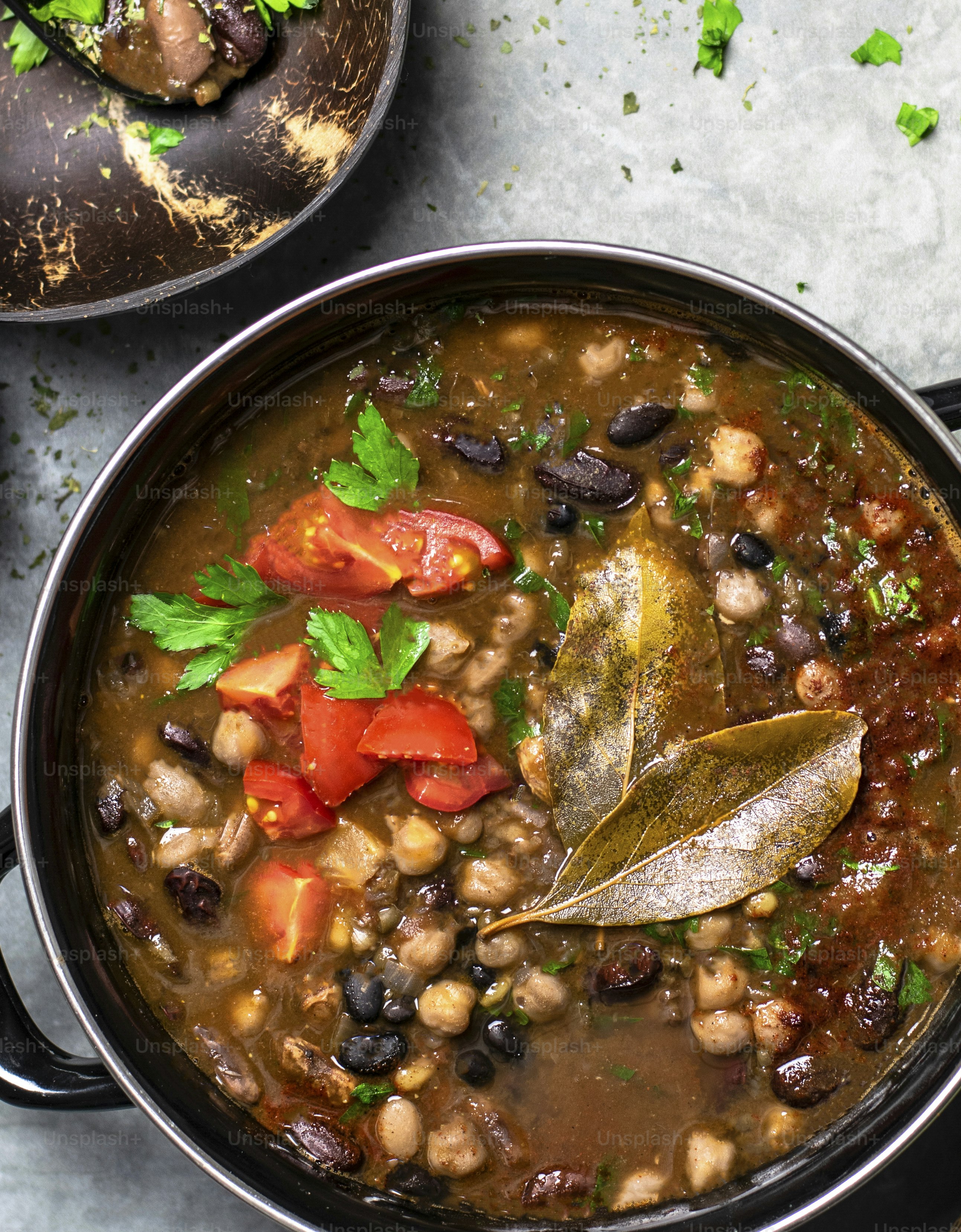 Freshly cooked garbanzo bean soup in a bowl