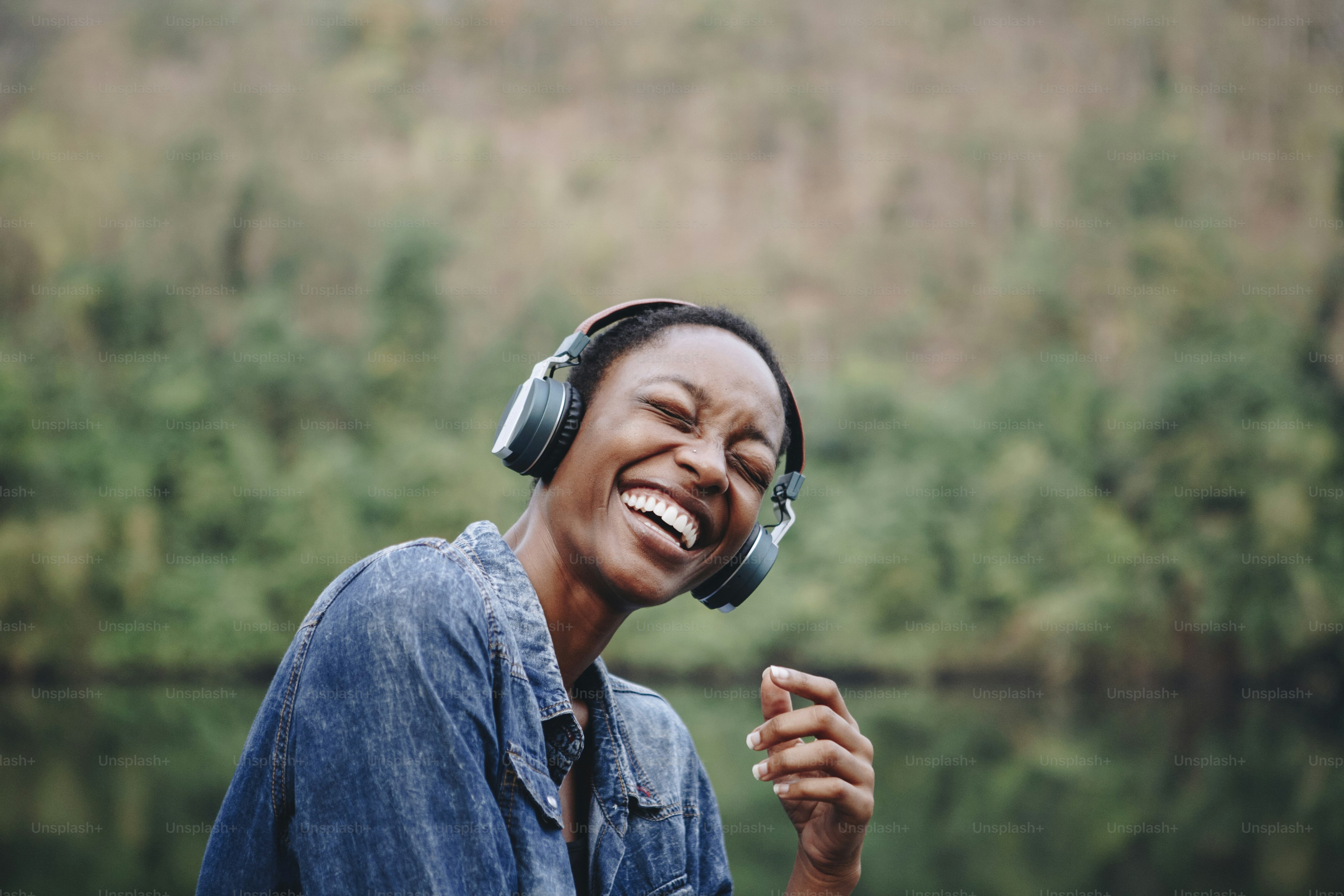 Woman listening to music in nature