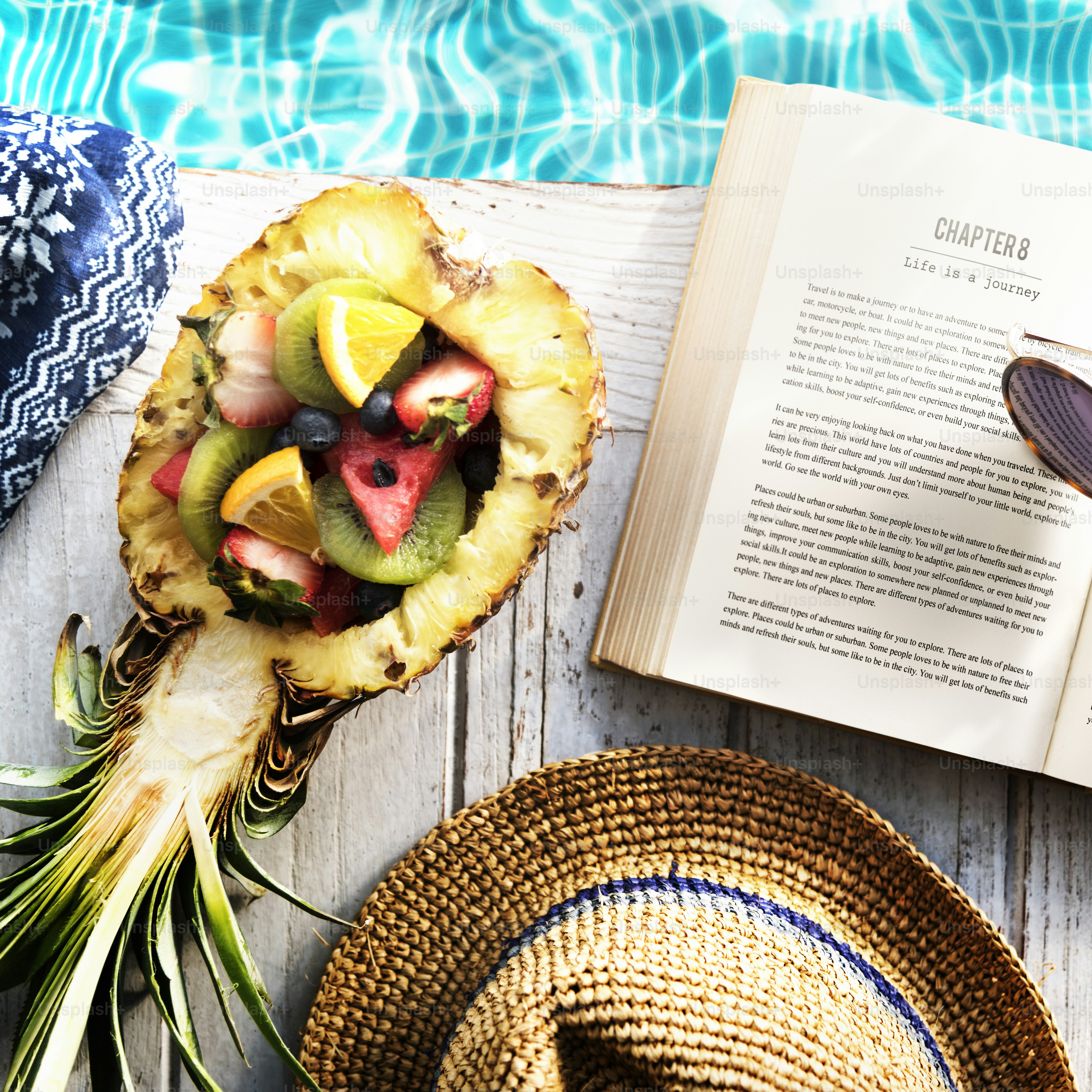 Summer Relax Poolside Reading Book Concept