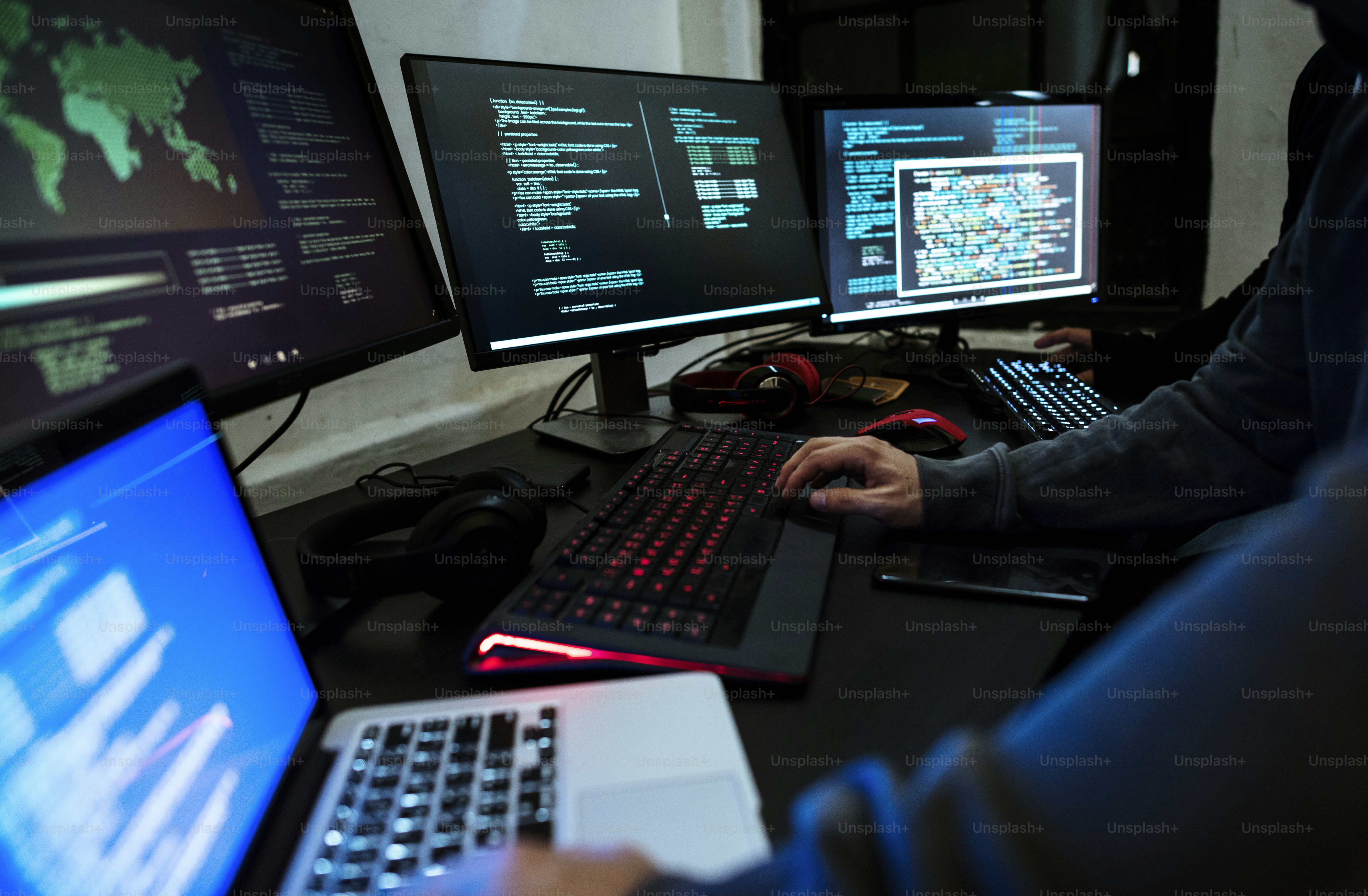Hacker working on computer cyber crime
