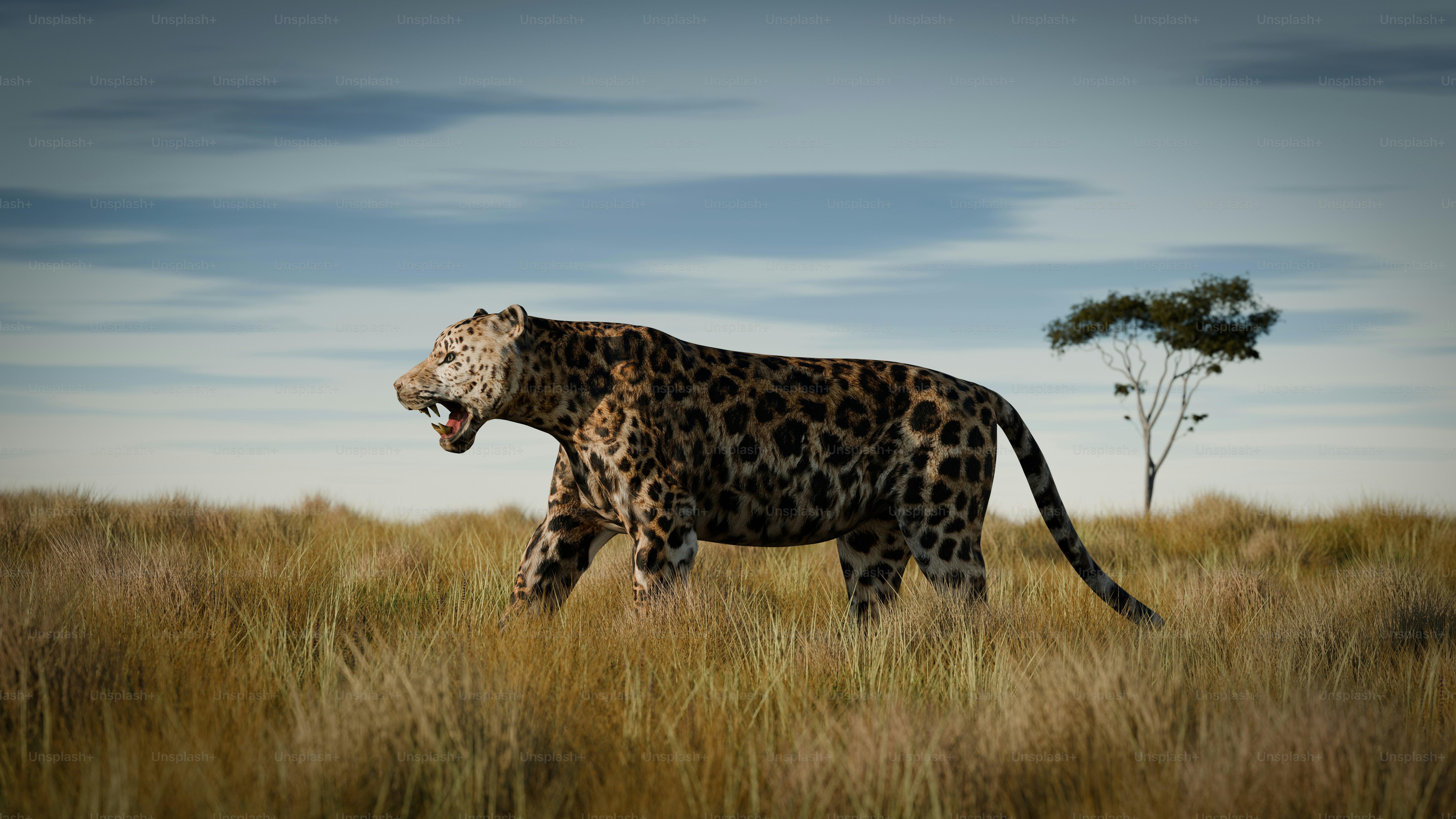 A large leopard walking across a dry grass field photo – Digital image ...