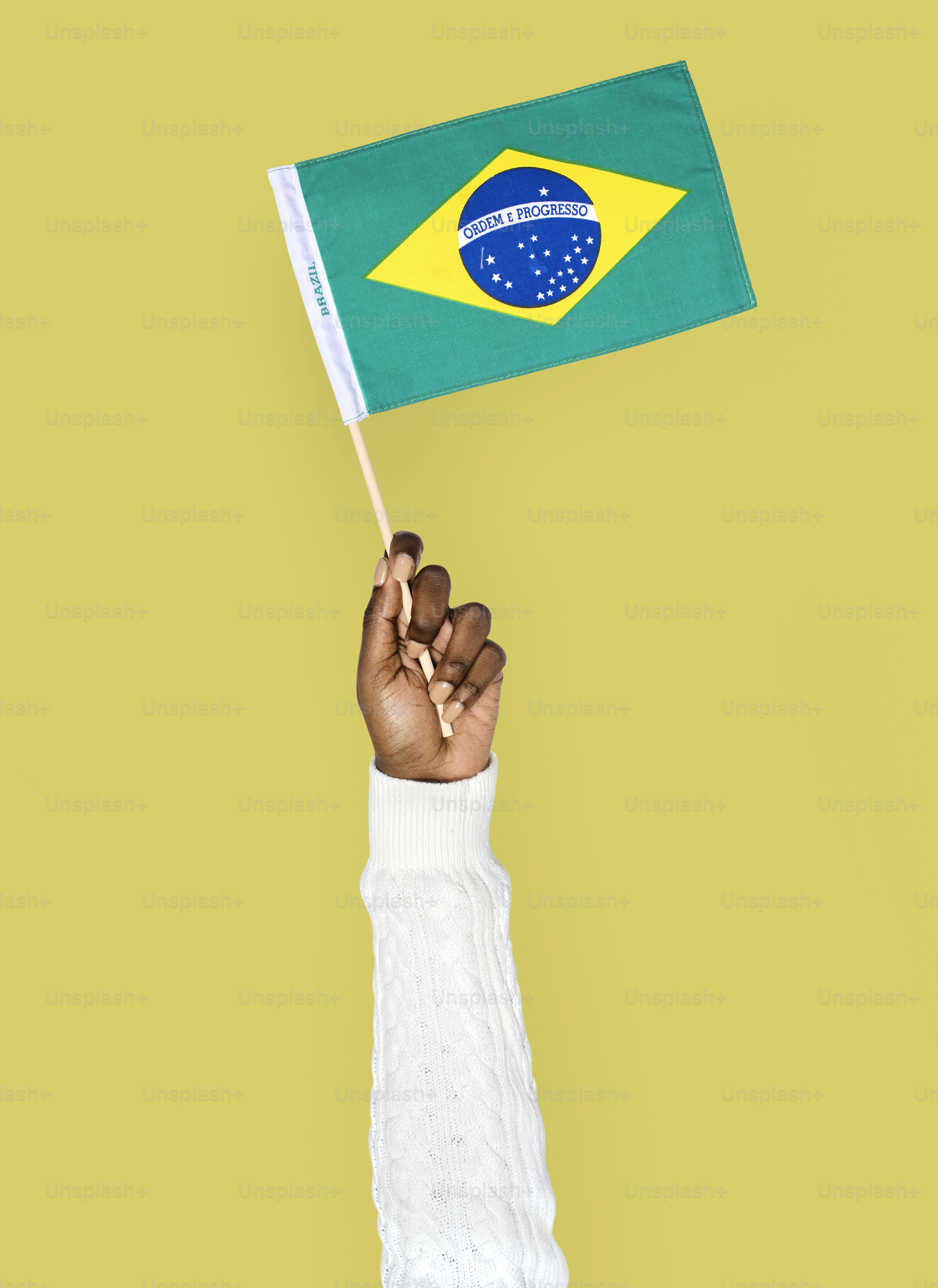 Hand holding Brazilian flag