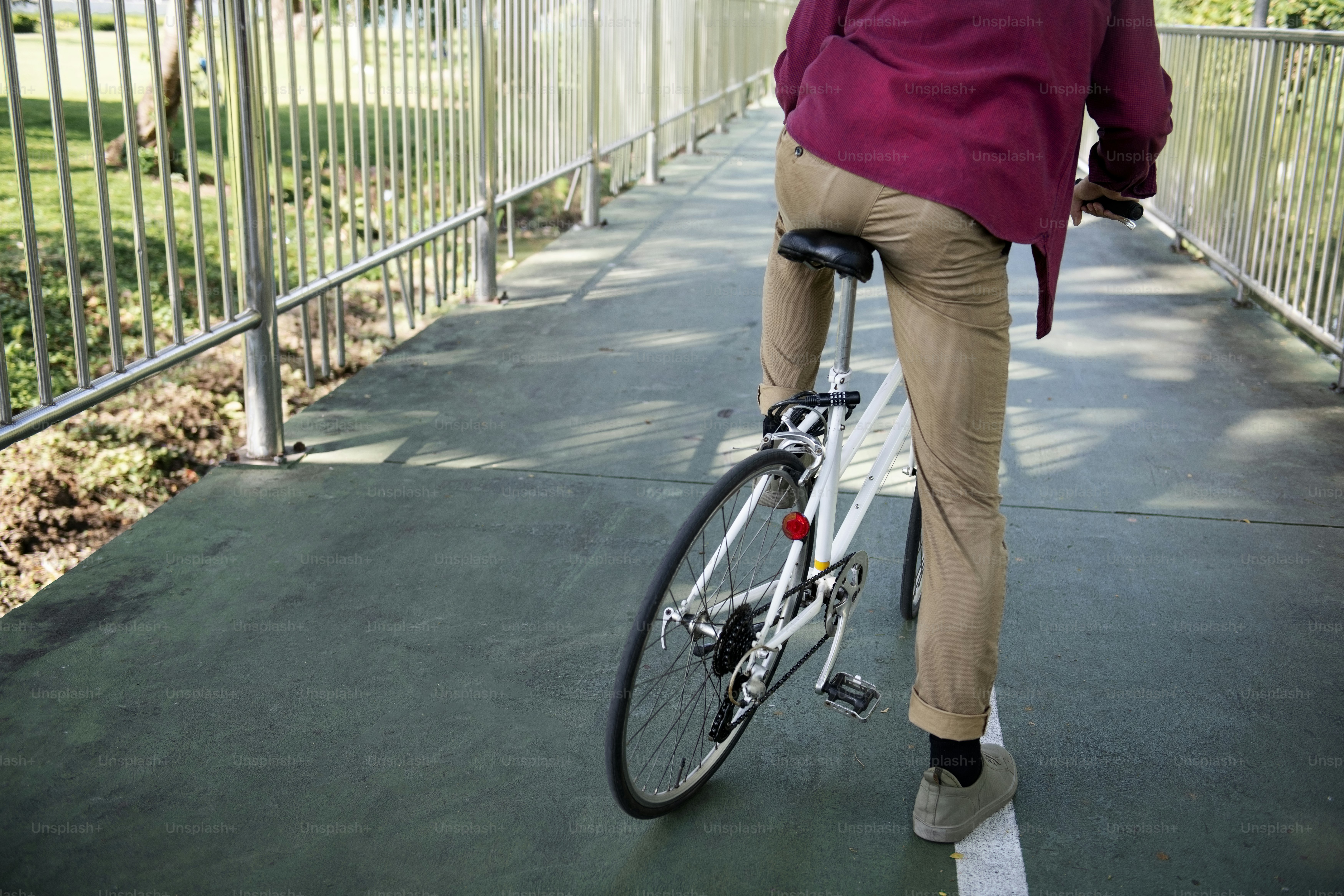 Caucasian man circling in a park