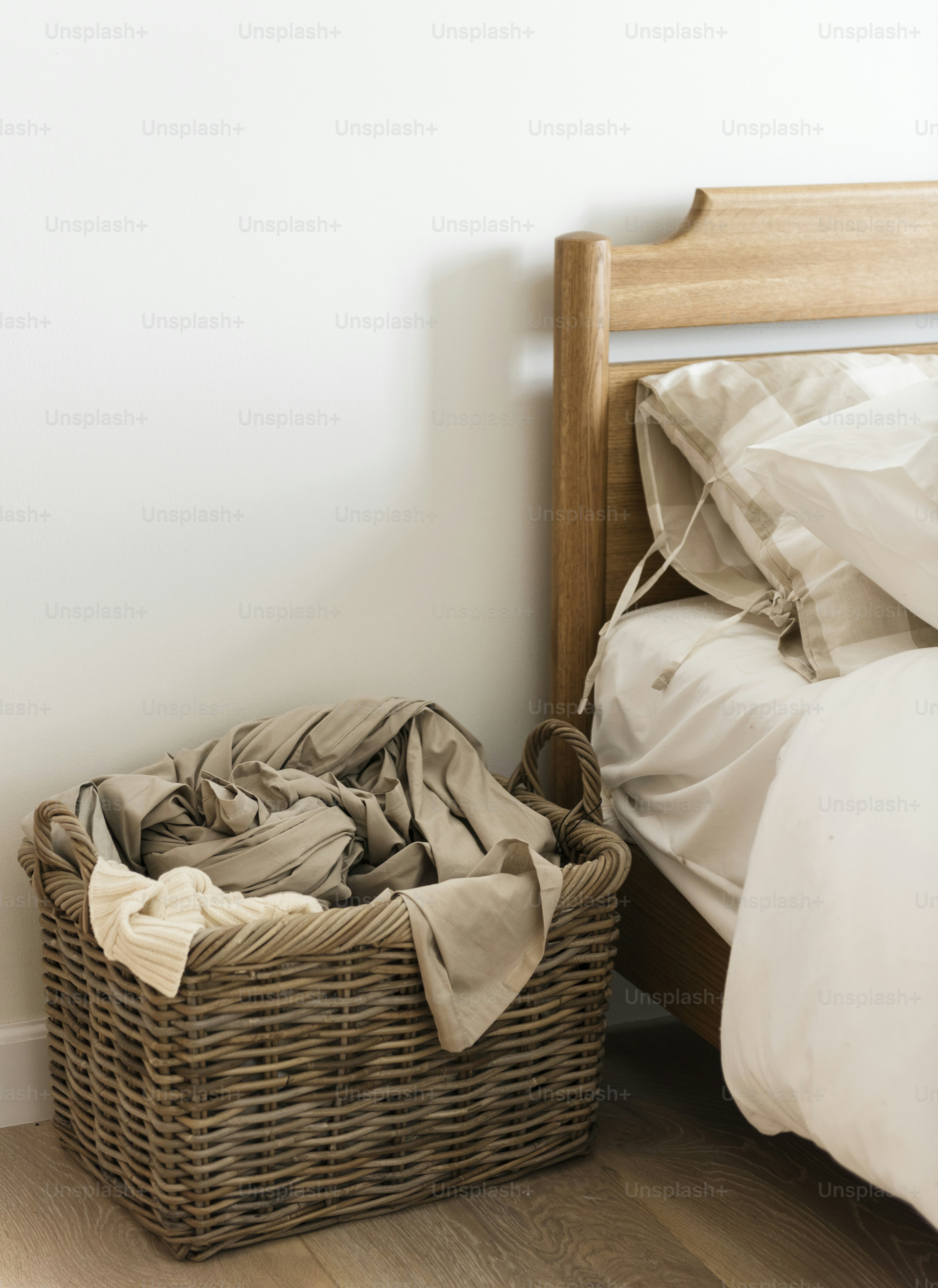 Closeup of clothes basket in the bedroom