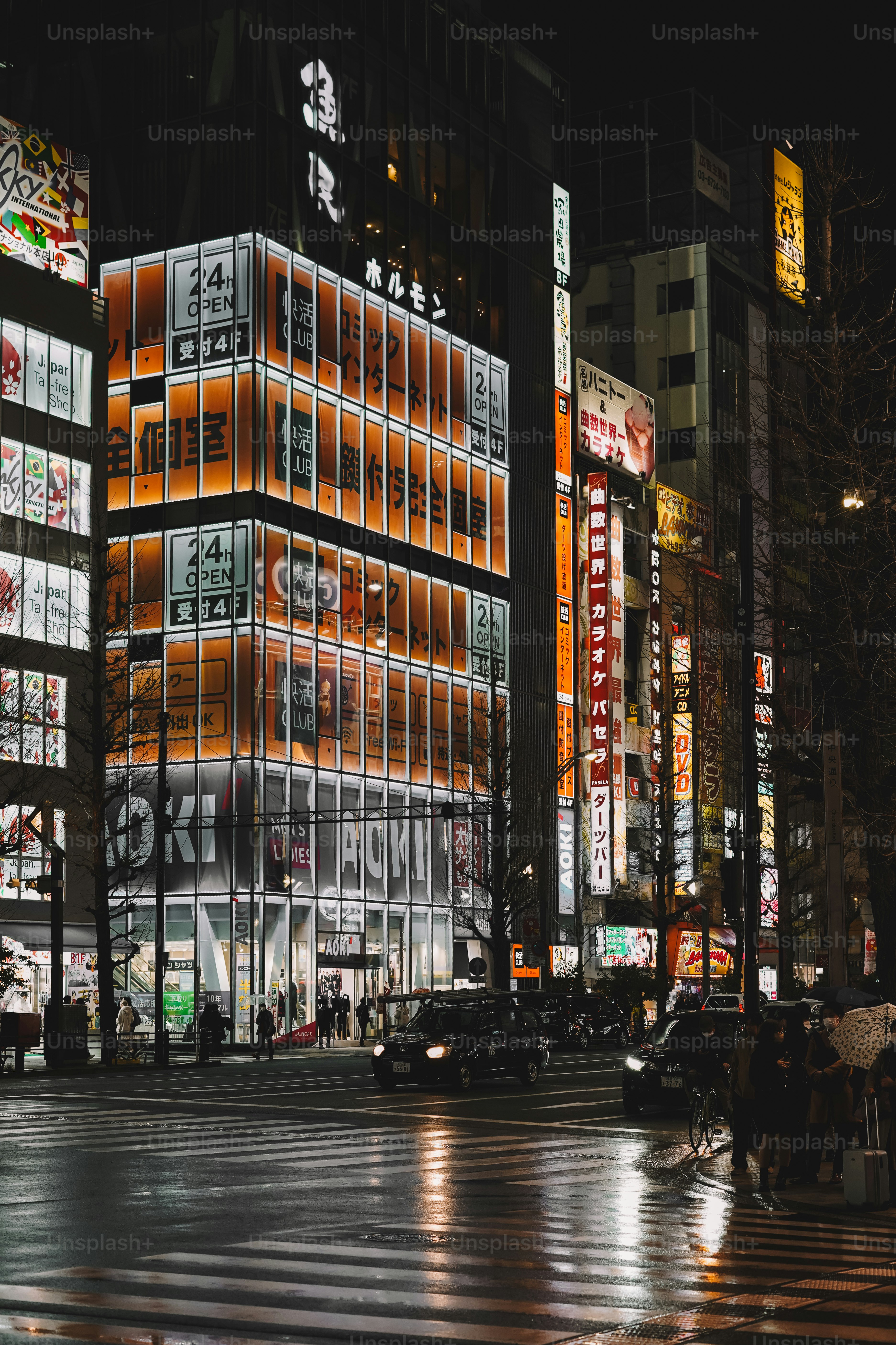 A city street with a lot of tall buildings