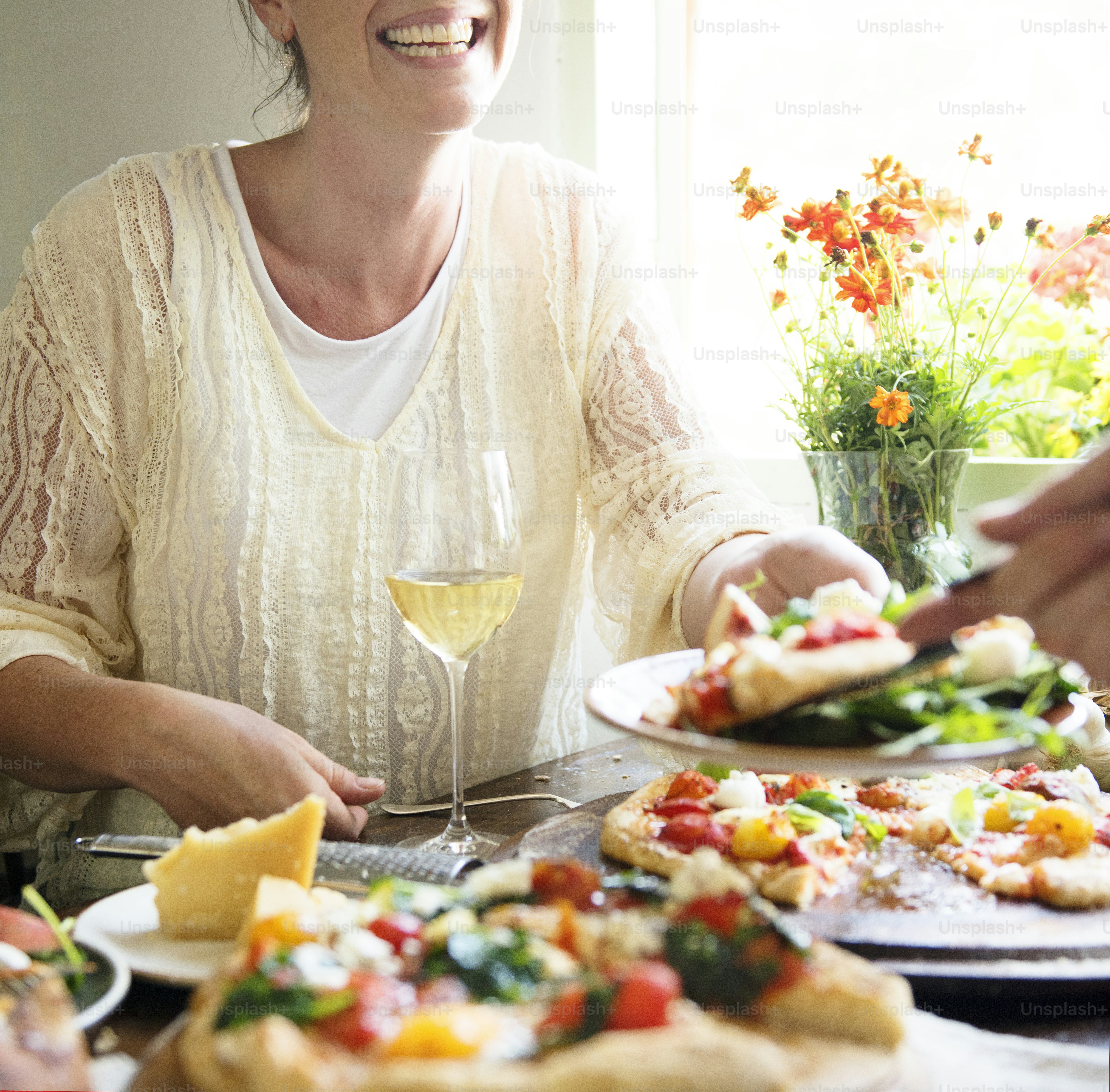 Woman enjoying a pizza dinner