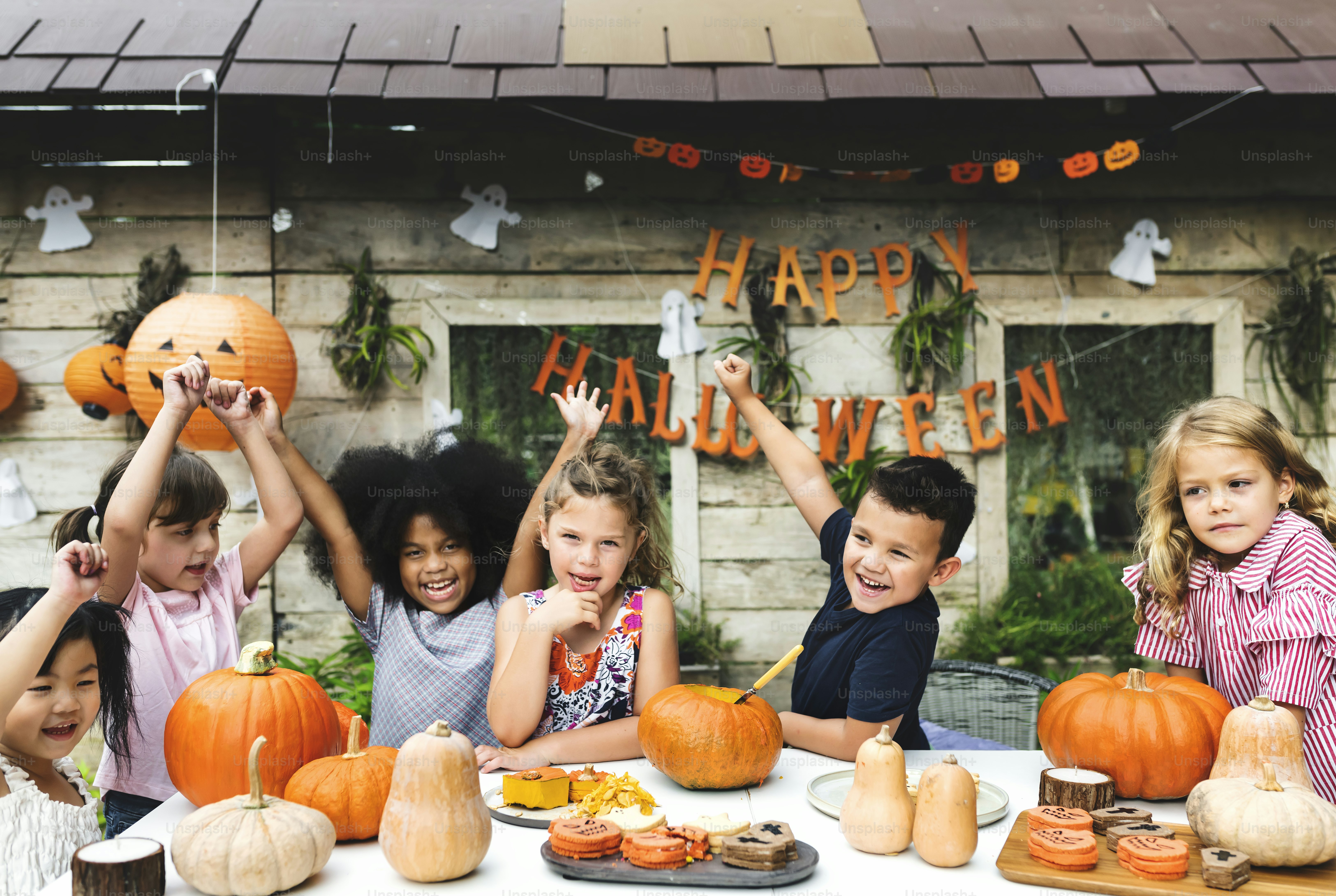 Playful kids enjoying the Halloween festival
