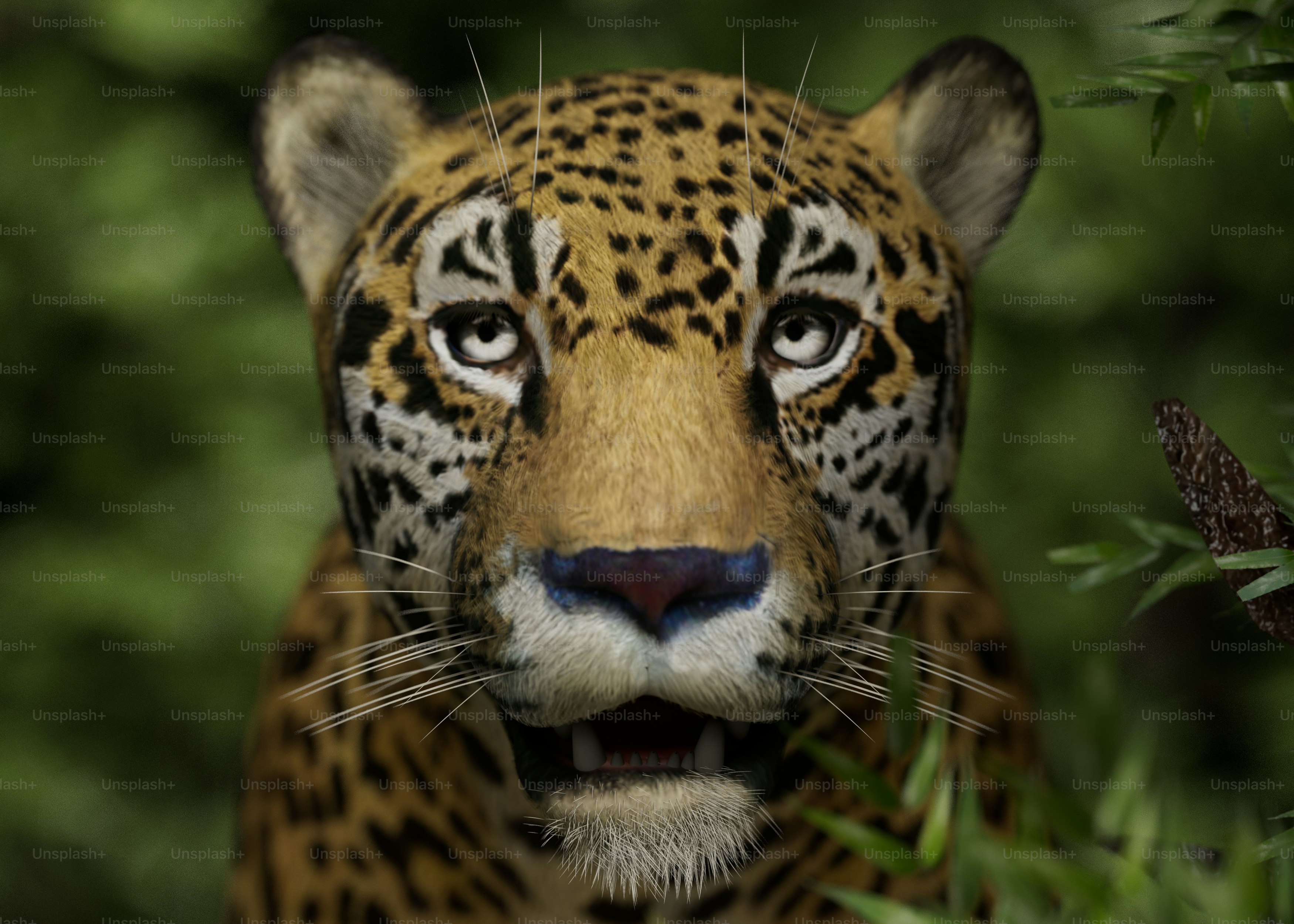 Un gros plan du visage d’un léopard avec des arbres en arrière-plan