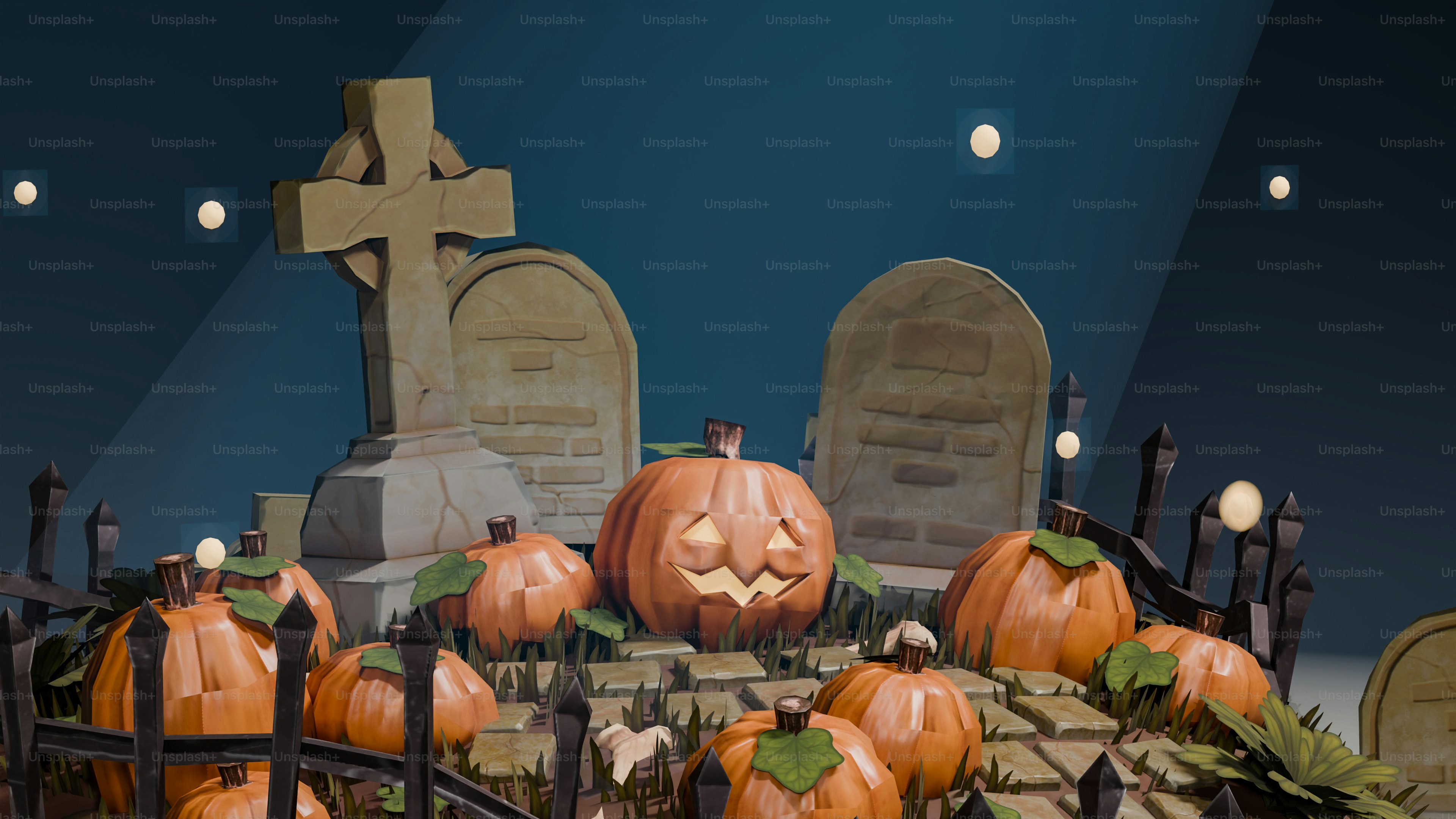 A group of pumpkins sitting on top of a grave
