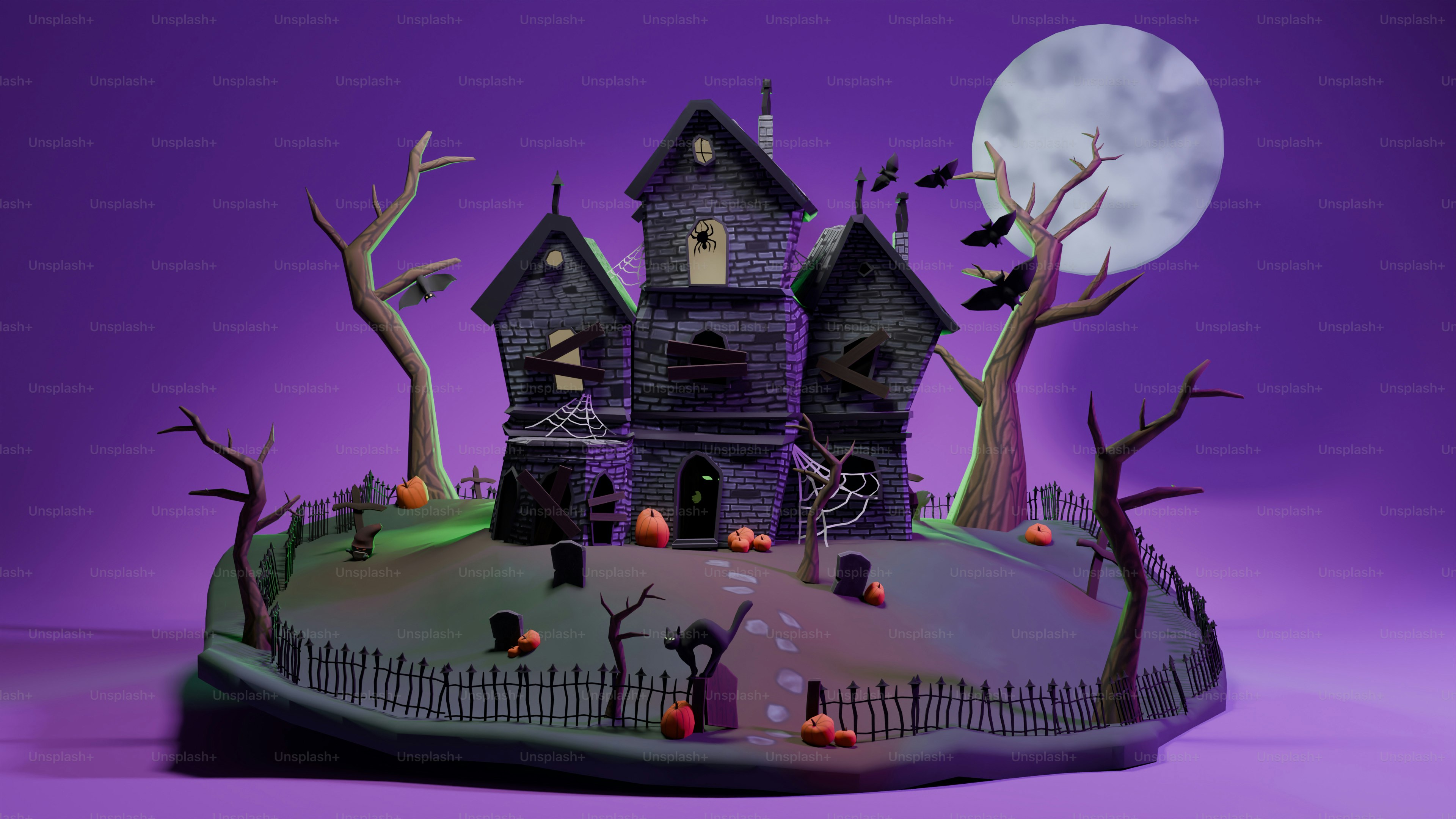 A paper cut out of a house with a full moon in the background