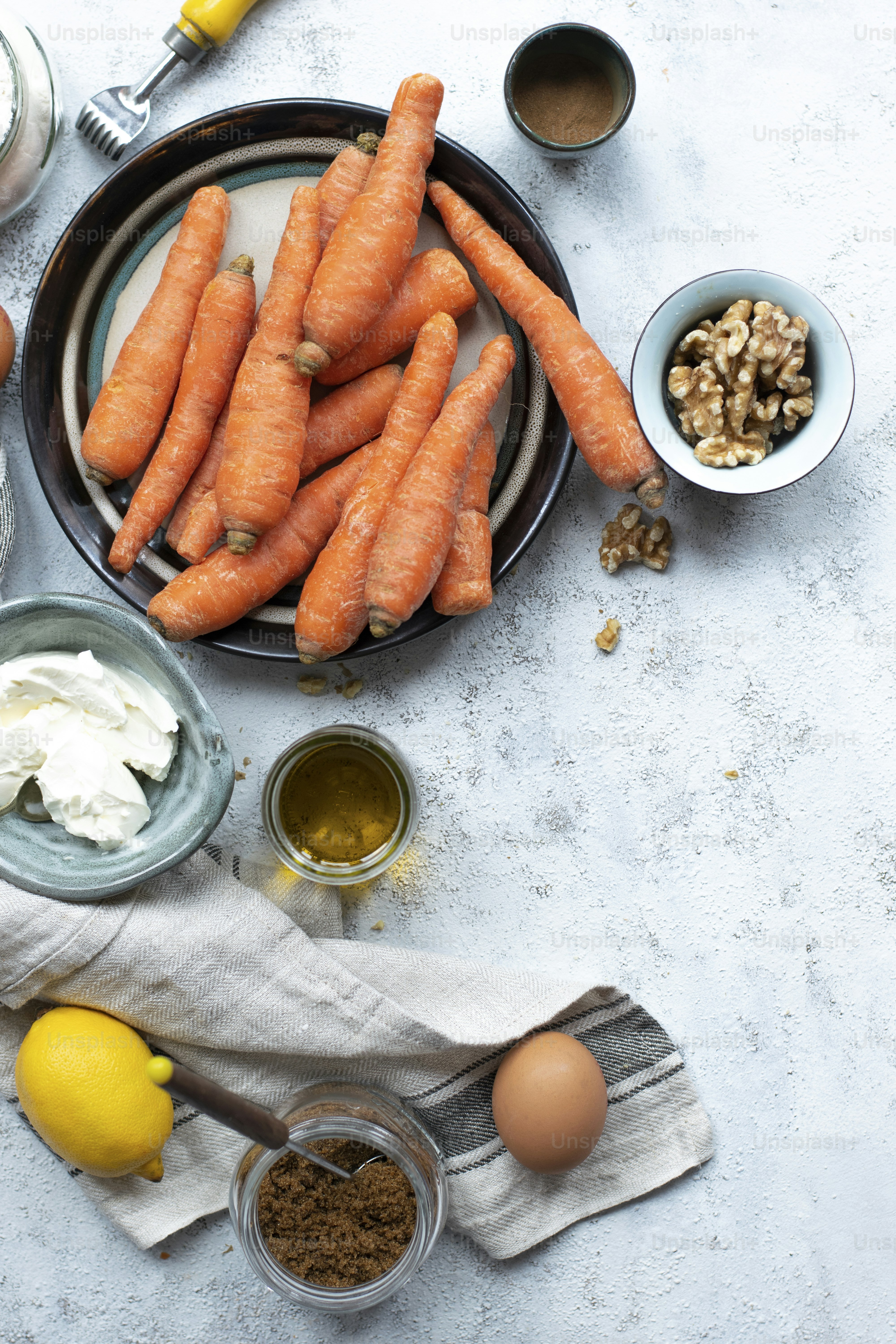 Carrot cake ingredients on a table
