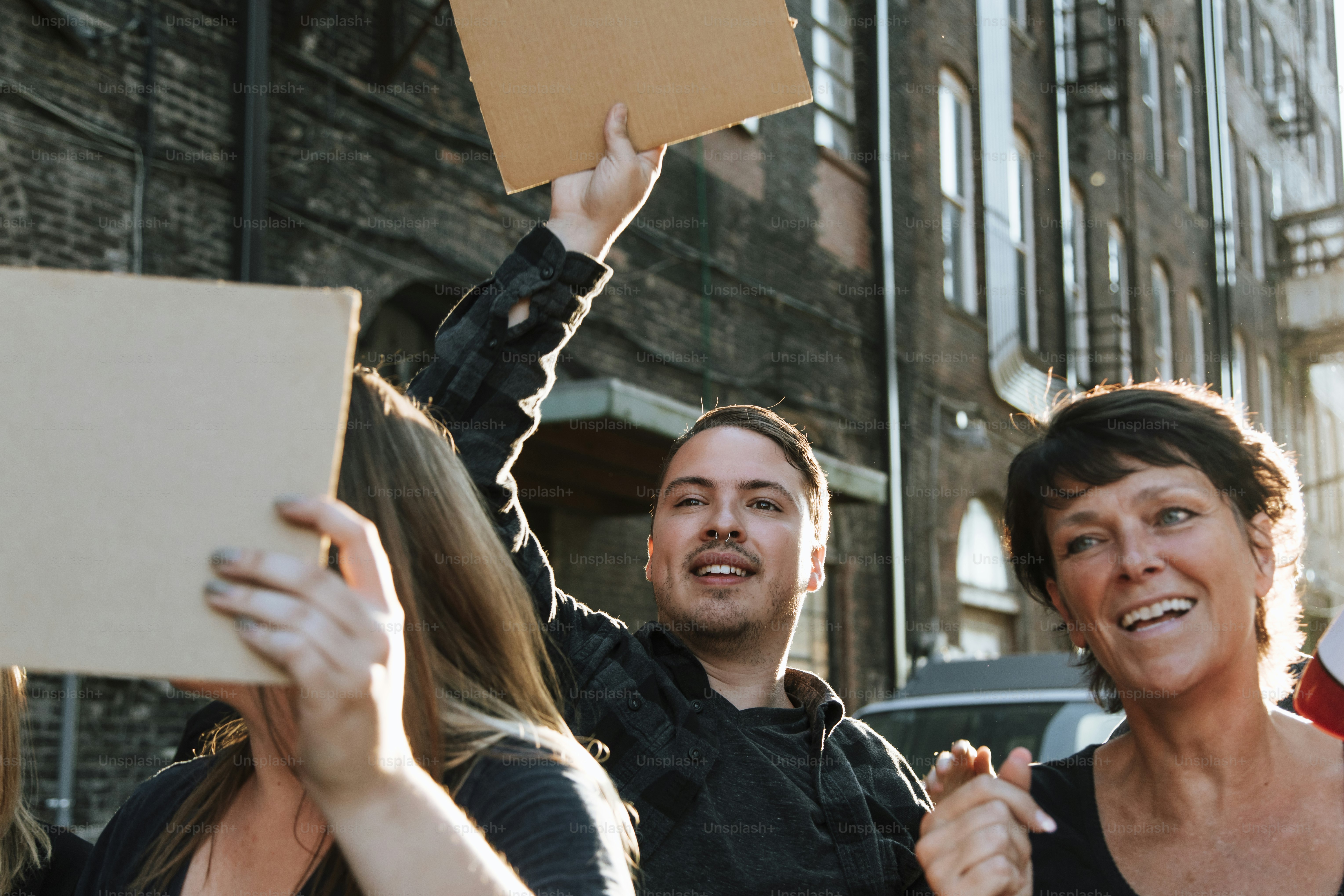 Ecstatic protesters marching through the city