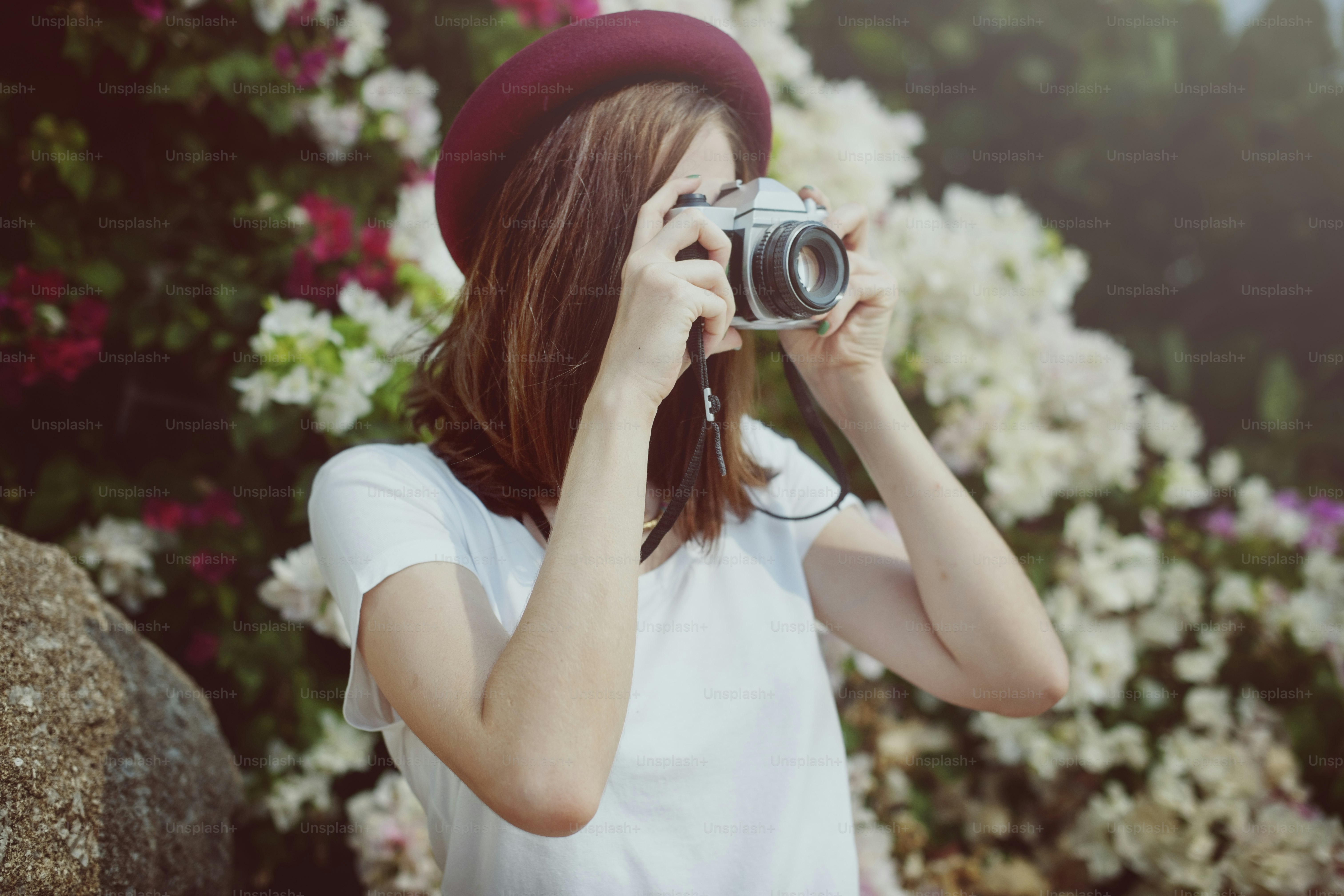 Pretty Photographer Woman Beach Vacation Lifestyle Concept photo ...
