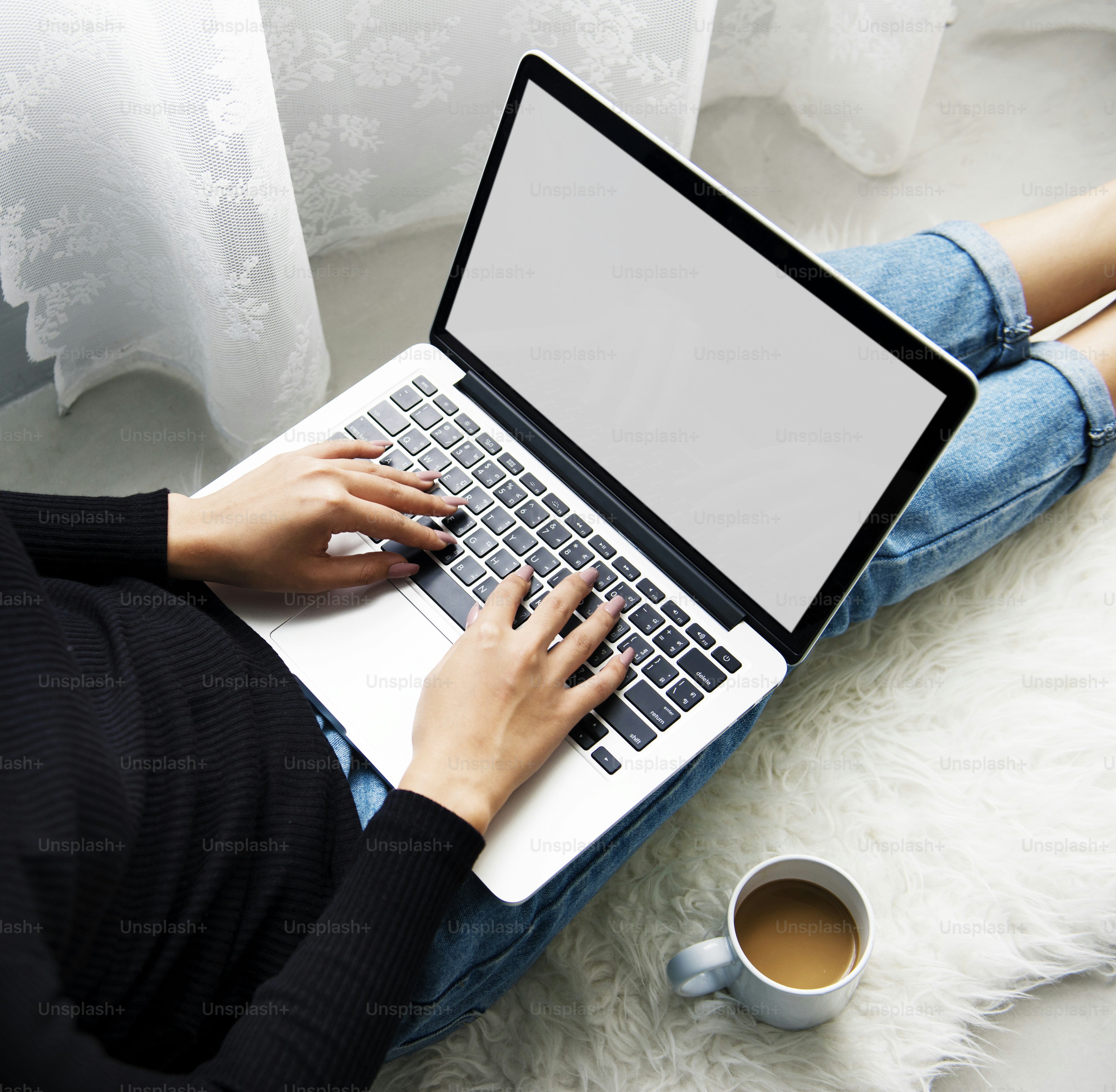 Closeup of woman using computer laptop