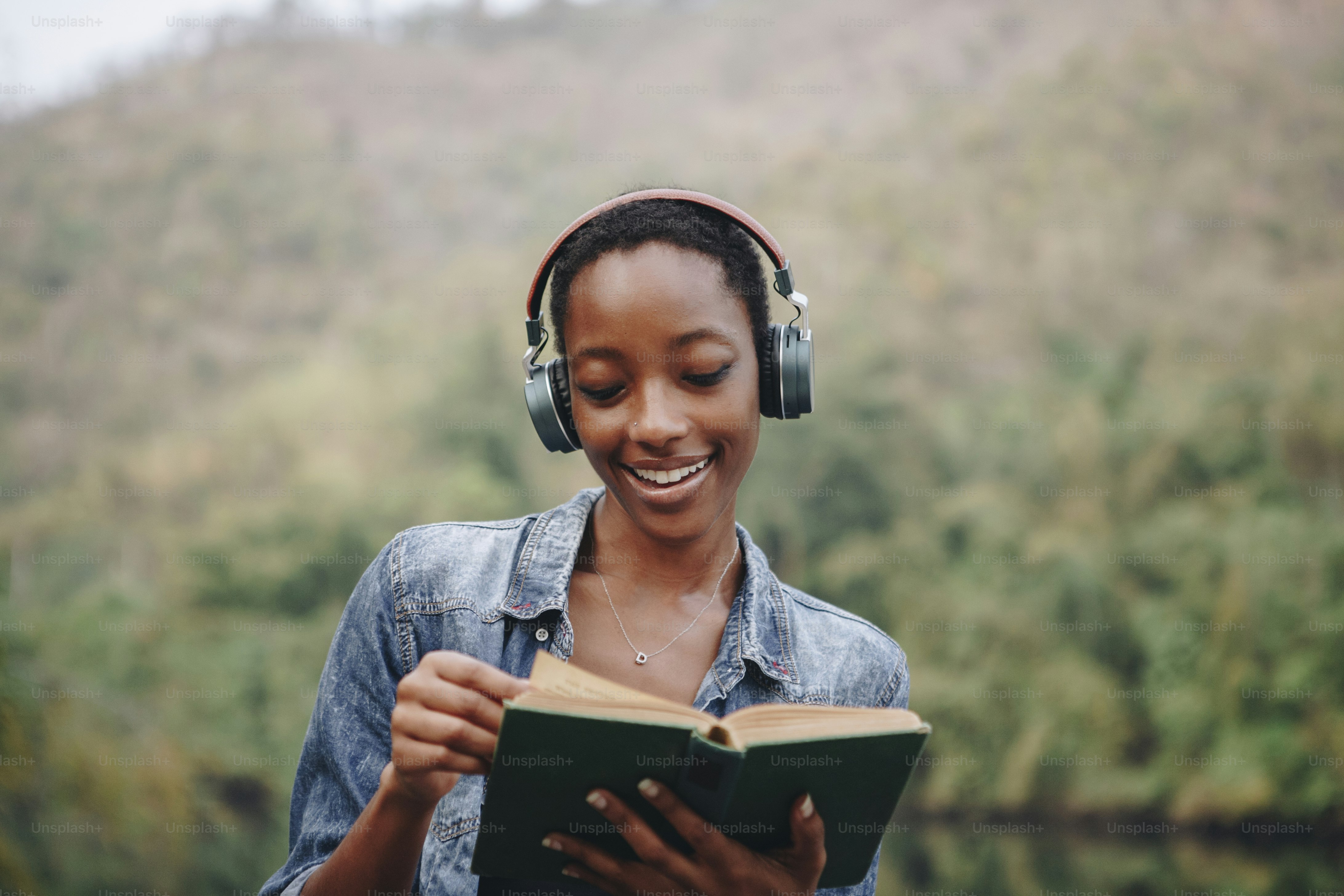 Woman listening to music in nature