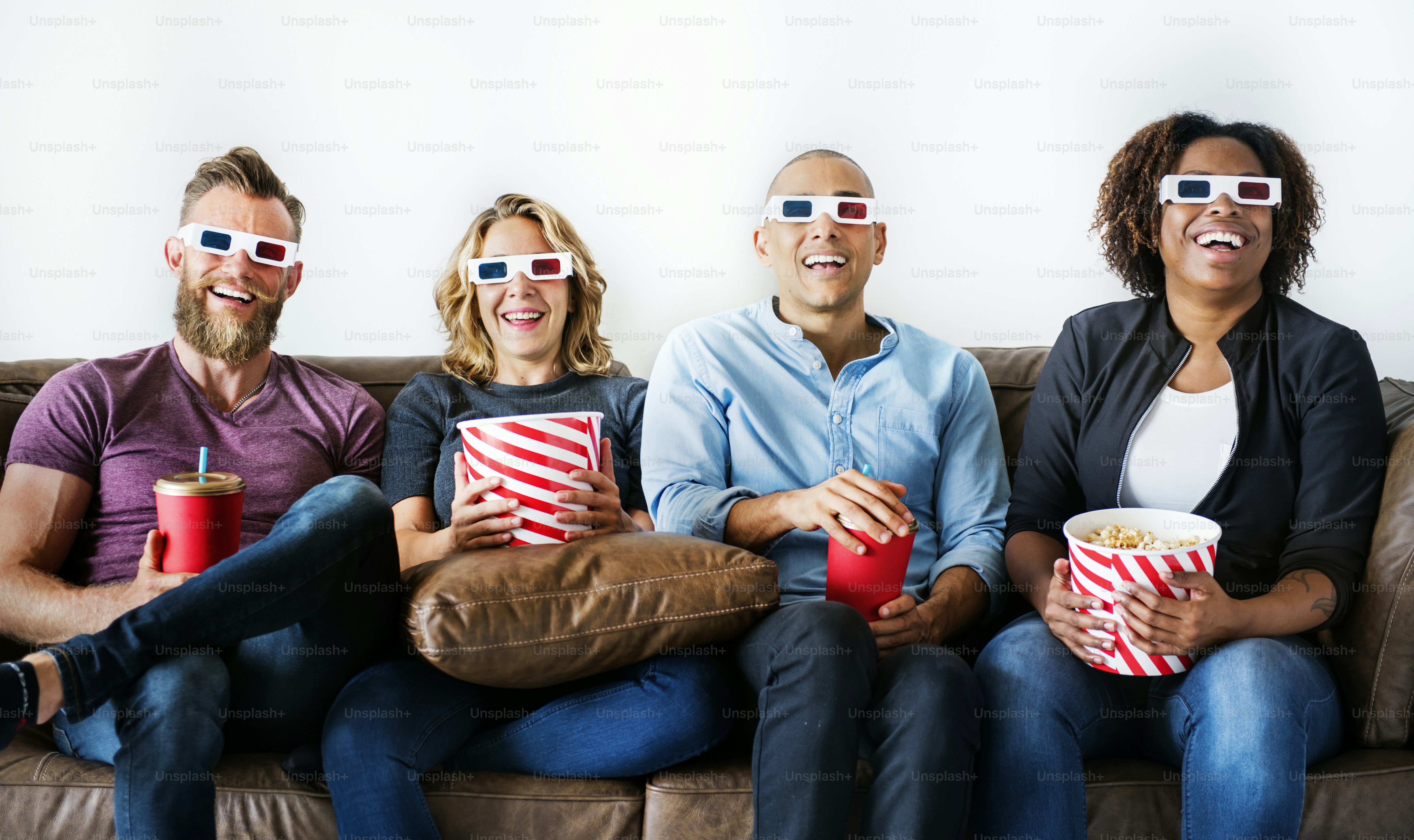 Group of friends watching movie