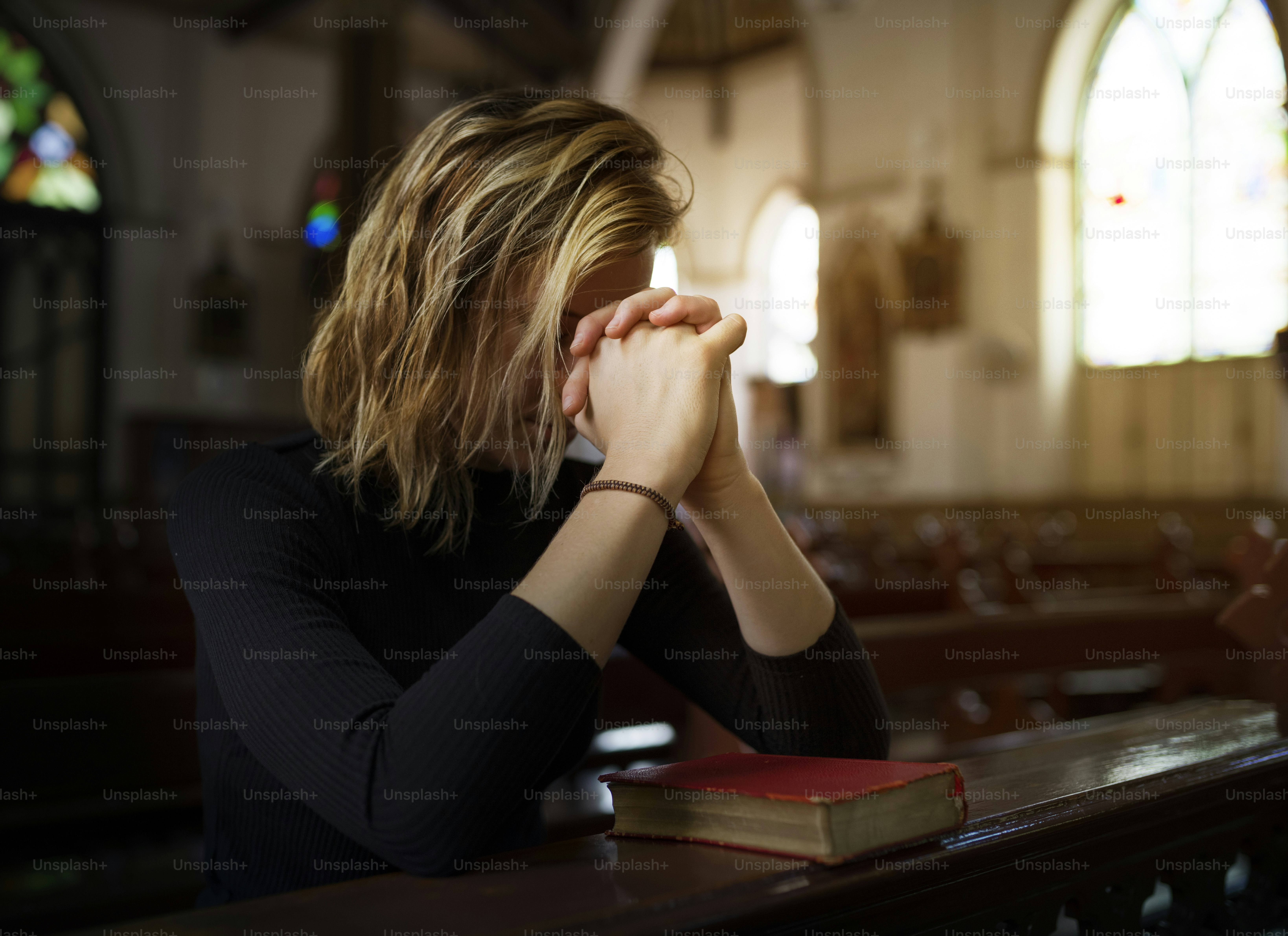 Woman Sitting Church Religion Concept